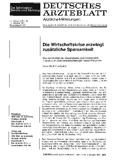Vorschauseite 1: Die Wirtschaftskrise erzwingt zusätzliche Sparsamkeit: Das rechte Maß der Gesundheitsund Sozialpolitik in einer sich noch verschlechternden Gesamtsituation