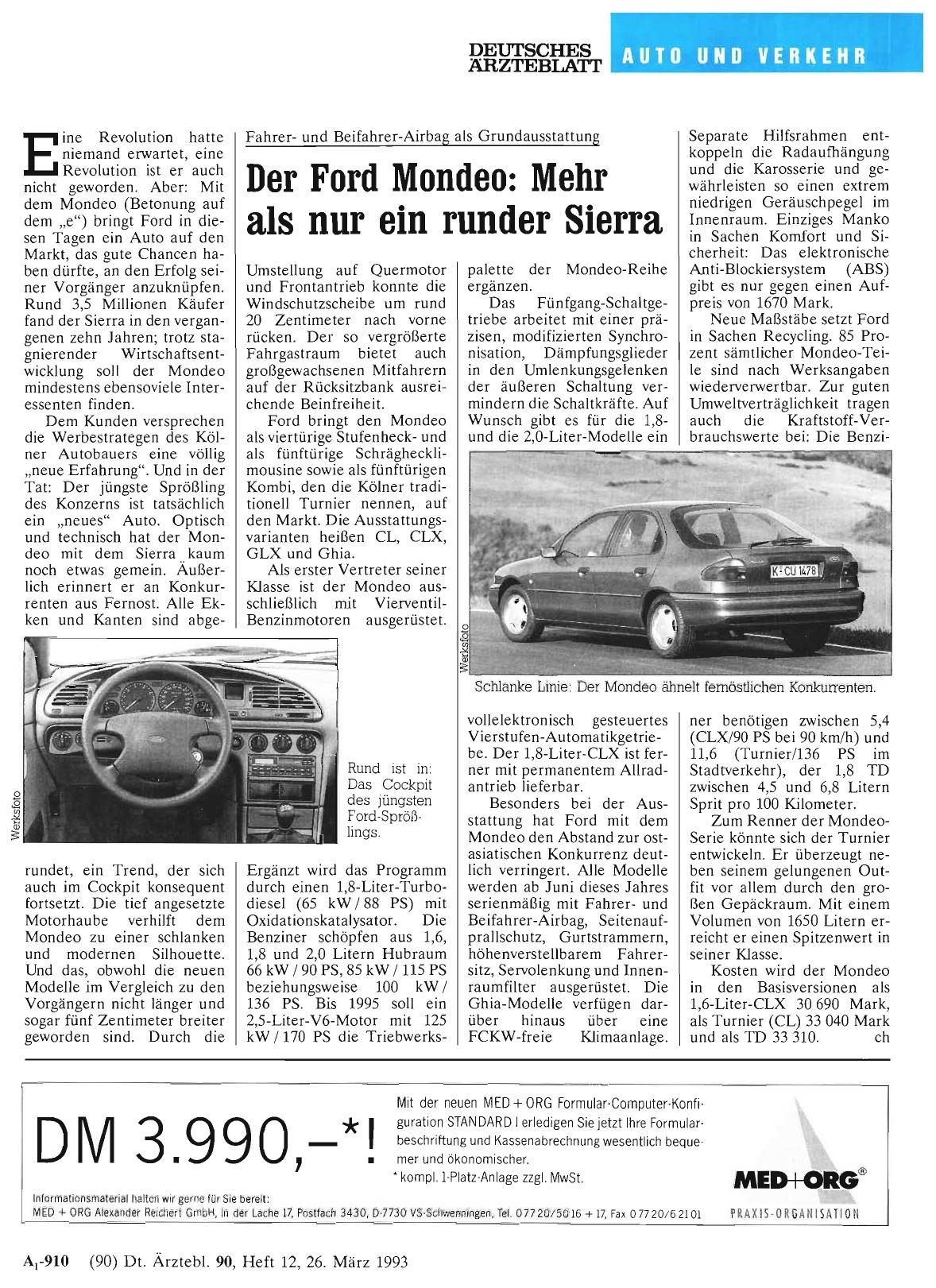 Vorschauseite 1: Fahrerund Beifahrer-Airbag als Grundausstattung Der Ford Mondeo: Mehr als nur ein runder Sierra