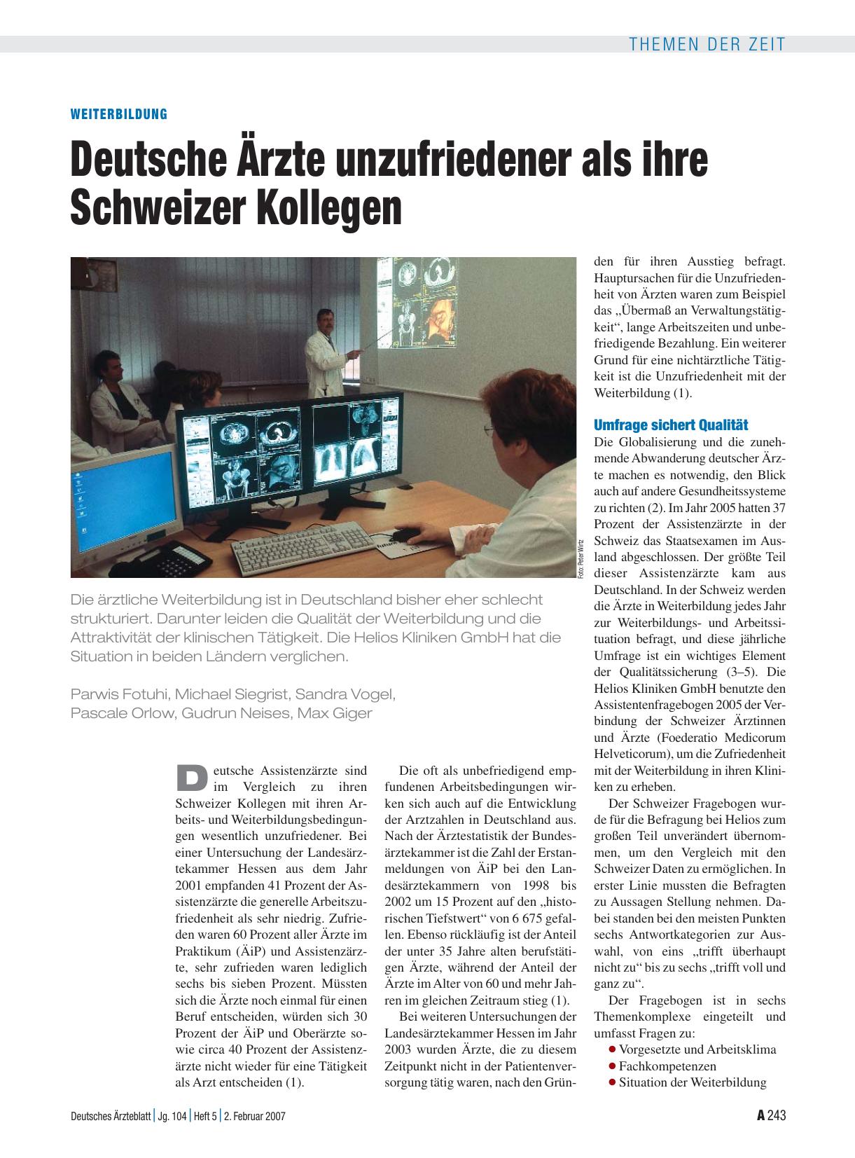Vorschauseite 1: Weiterbildung: Deutsche Ärzte unzufriedener als ihre Schweizer Kollegen