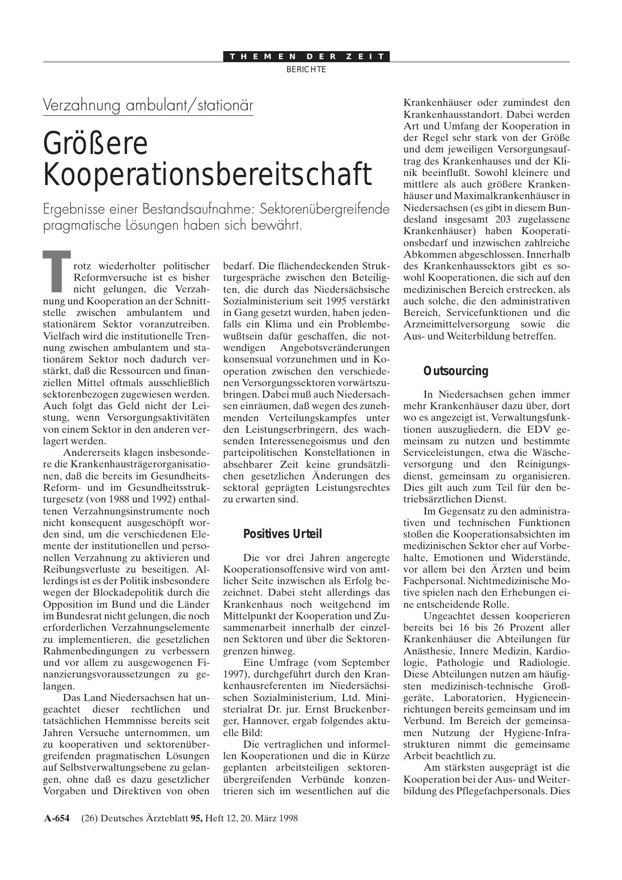 Vorschauseite 1: Verzahnung ambulant/stationär: Größere Kooperationsbereitschaft
