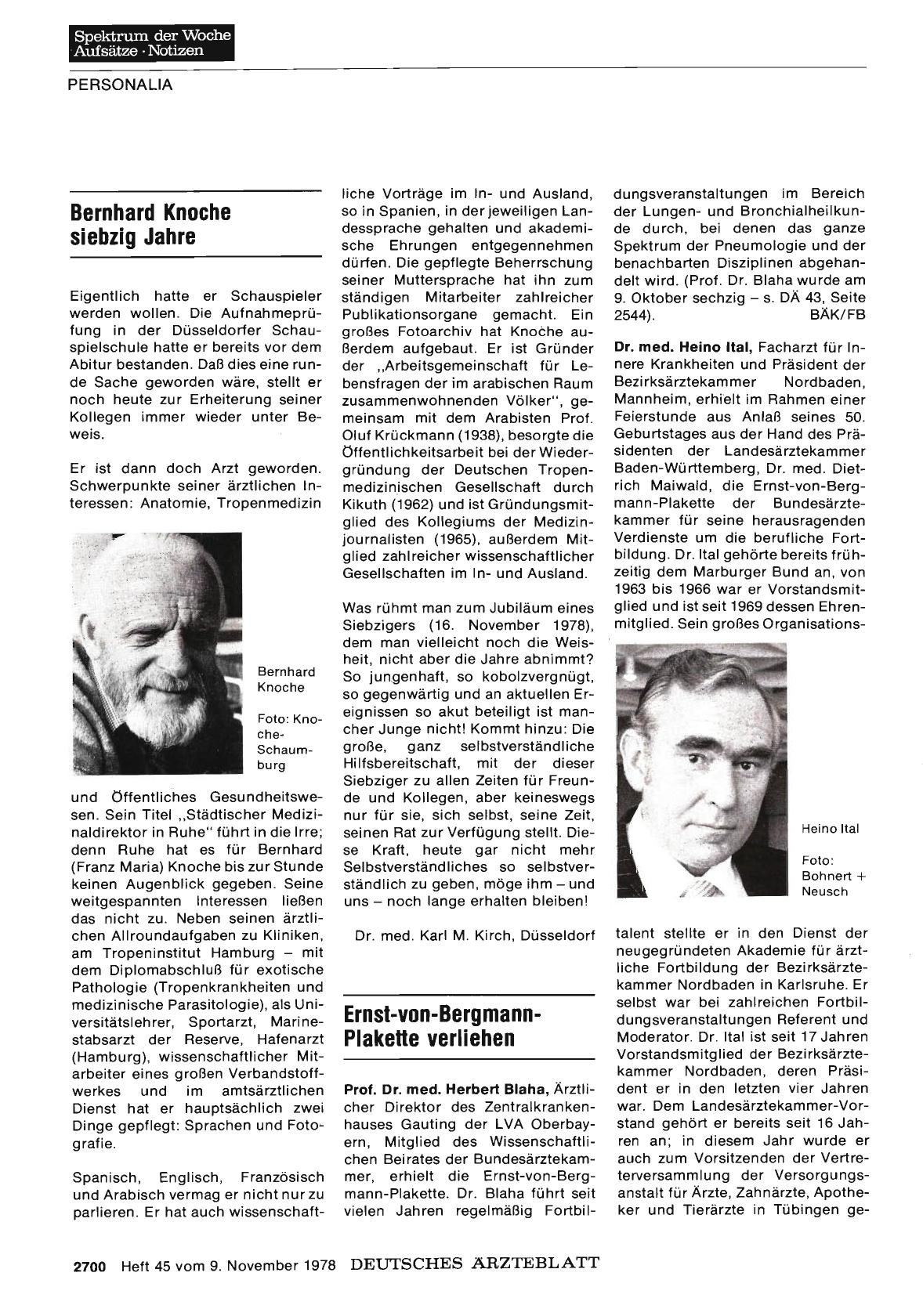 Vorschauseite 1: Bernhard Knoche siebzig Jahre