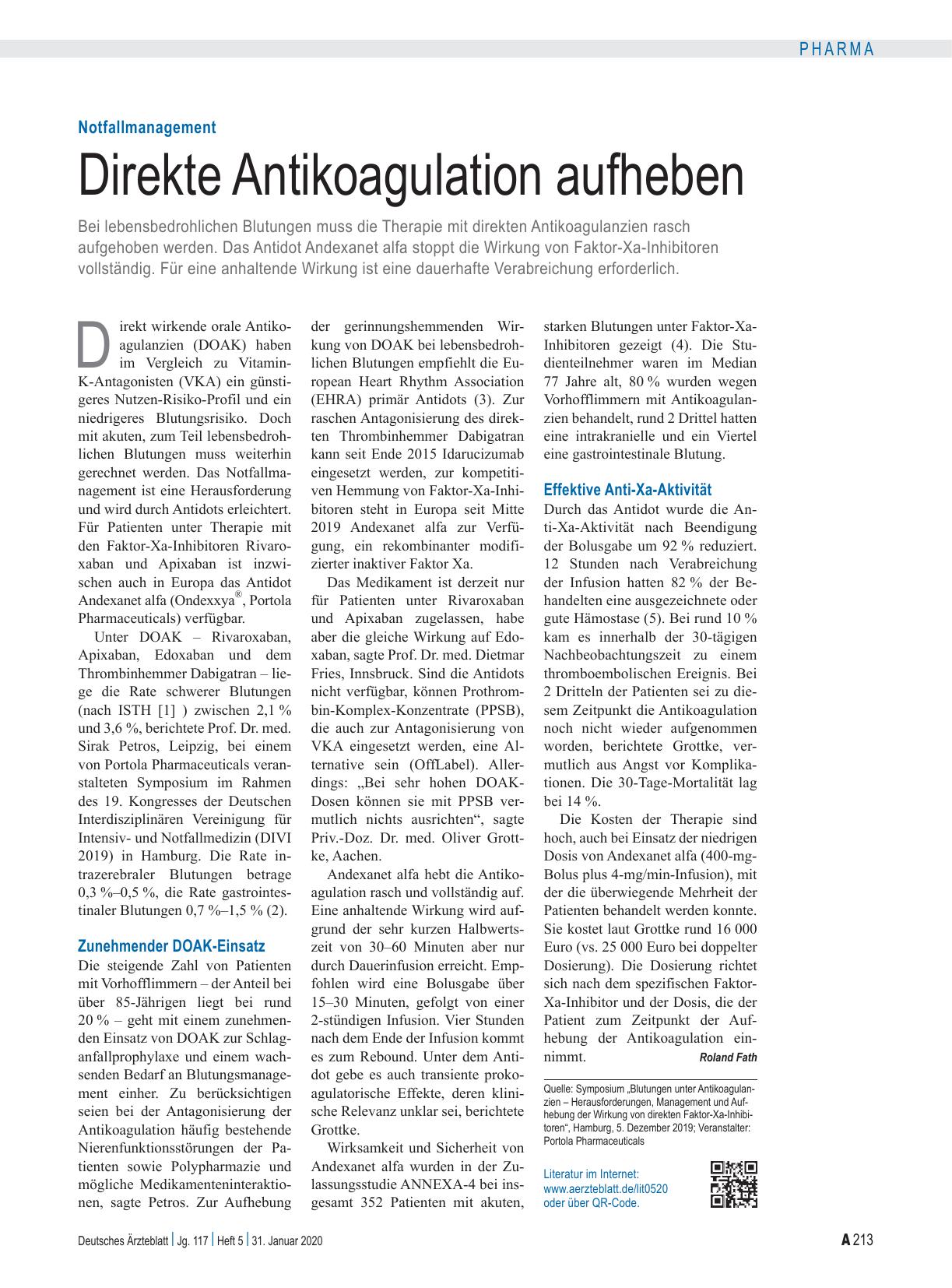 Vorschauseite 1: Notfallmanagement: Direkte Antikoagulation aufheben