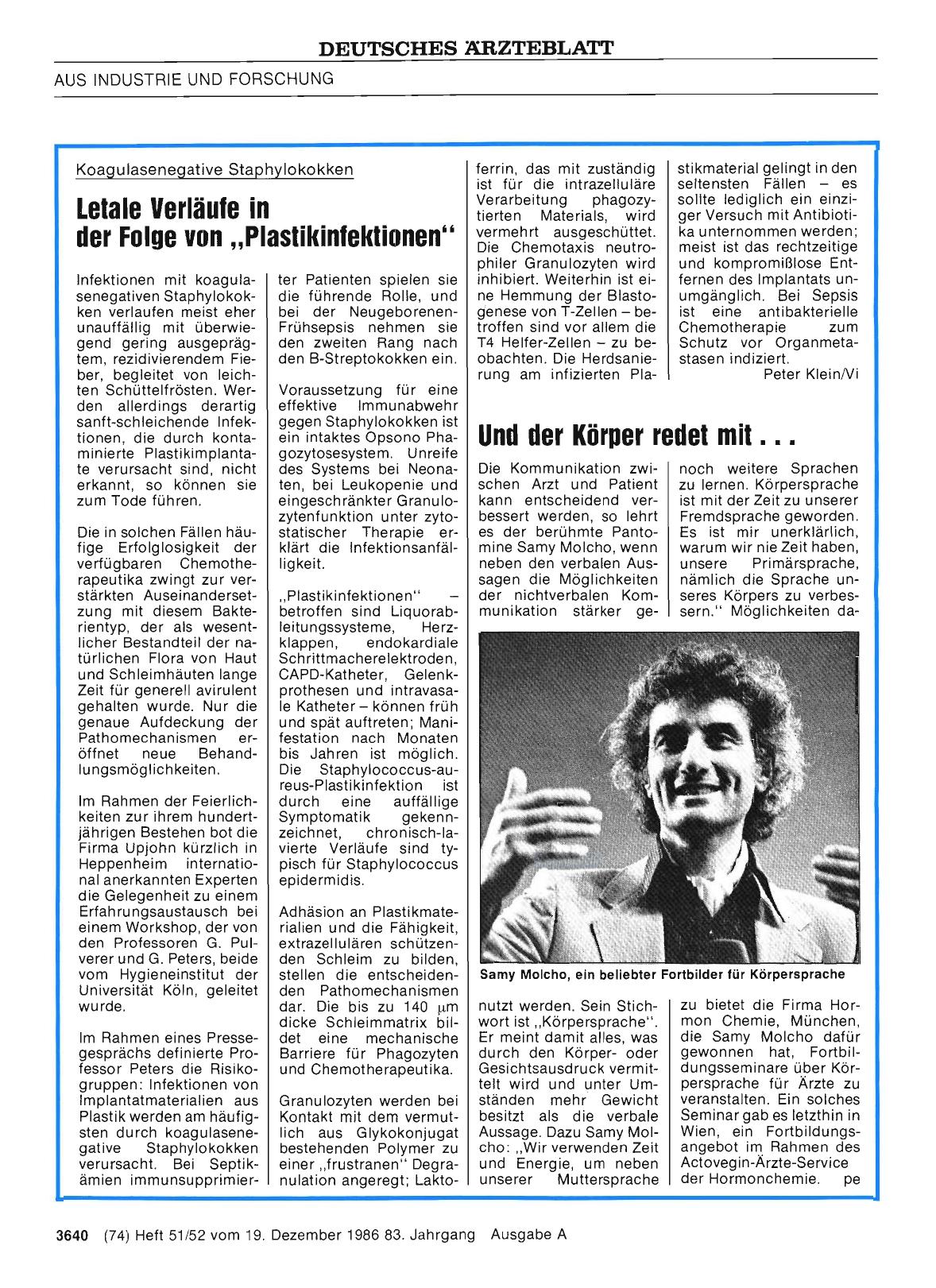 Vorschauseite 1: Koagulasenegative Staphylokokken: Letale Verläufe in der Folge von „Plastikinfektionen“