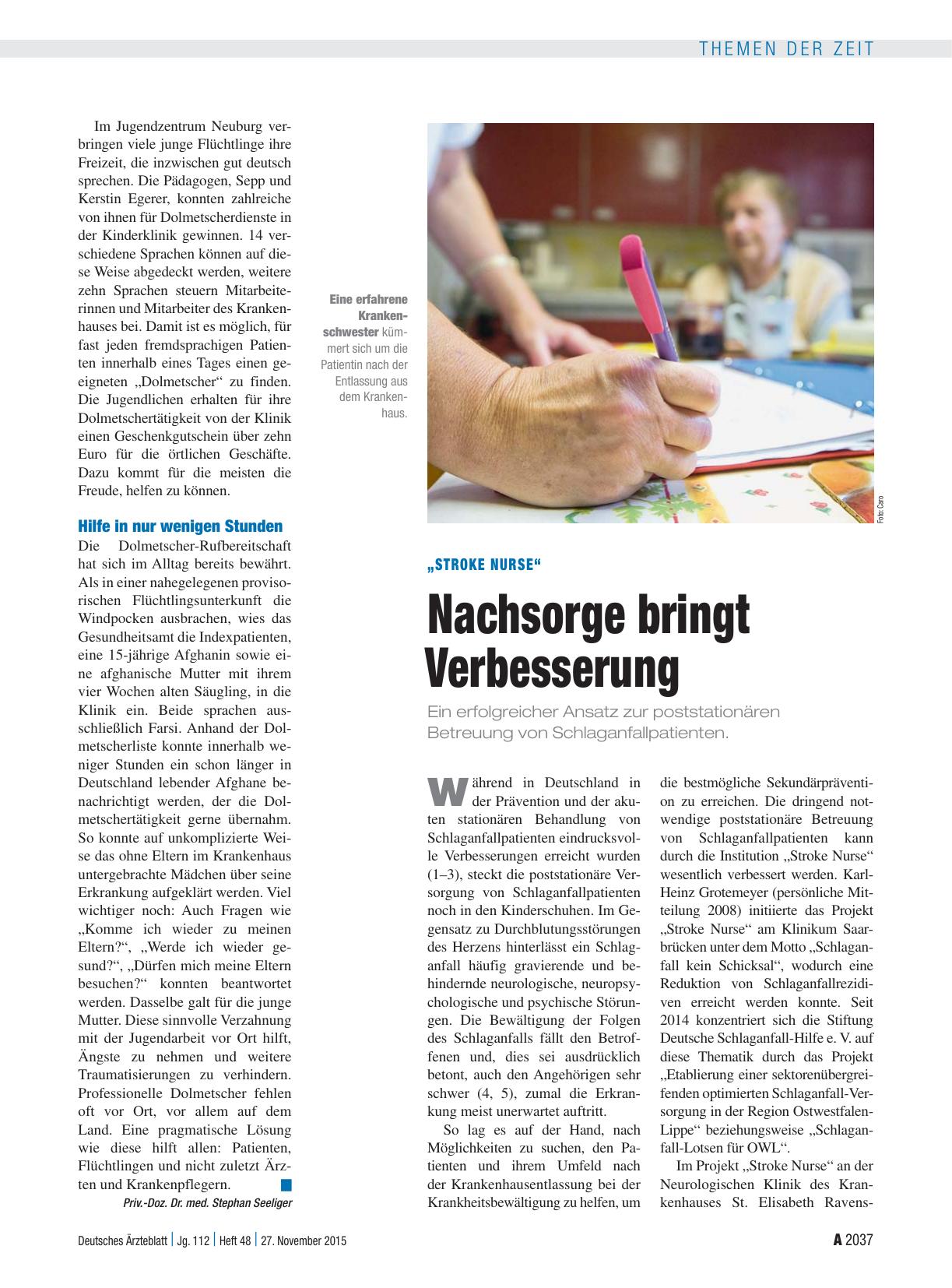 Vorschauseite 1: „Stroke Nurse“: Nachsorge bringt Verbesserung
