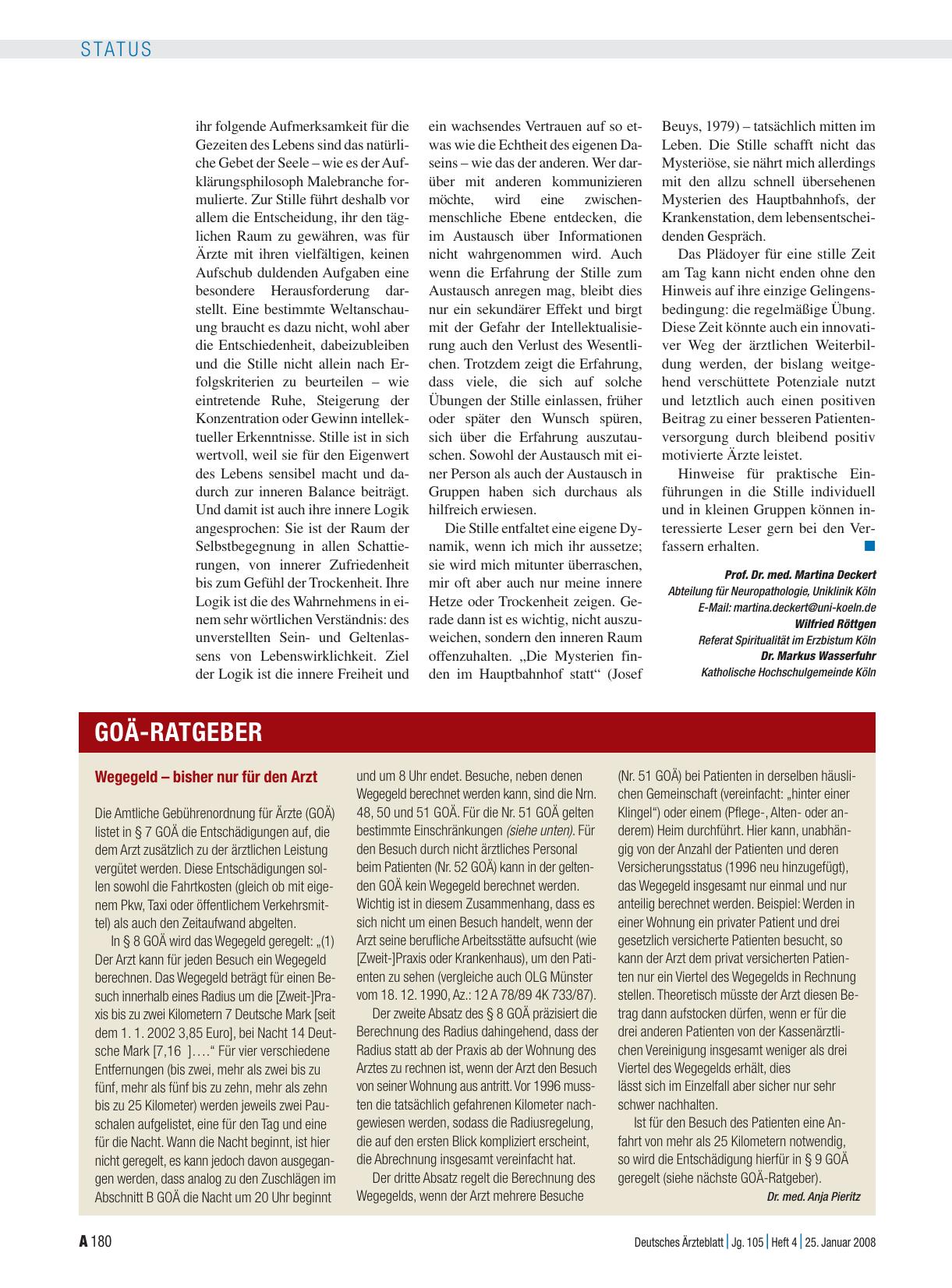 Vorschauseite 1: Wegegeld – bisher nur für den Arzt