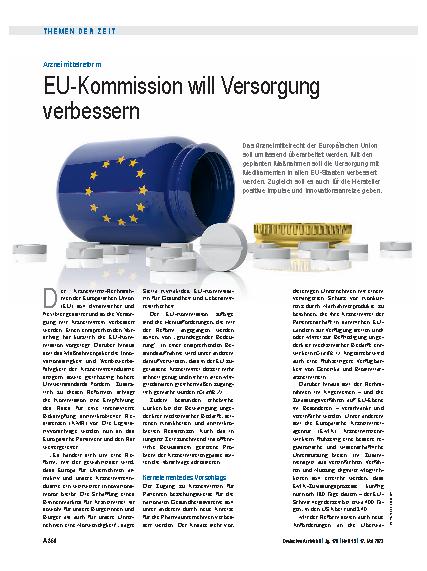 Vorschauseite 1: Arzneimittelreform: EU-Kommission will Versorgung verbessern