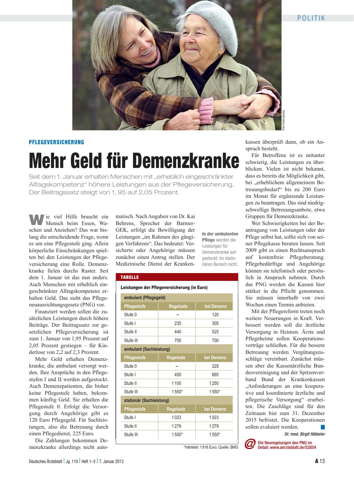 Vorschauseite 1: Pflegeversicherung: Mehr Geld für Demenzkranke