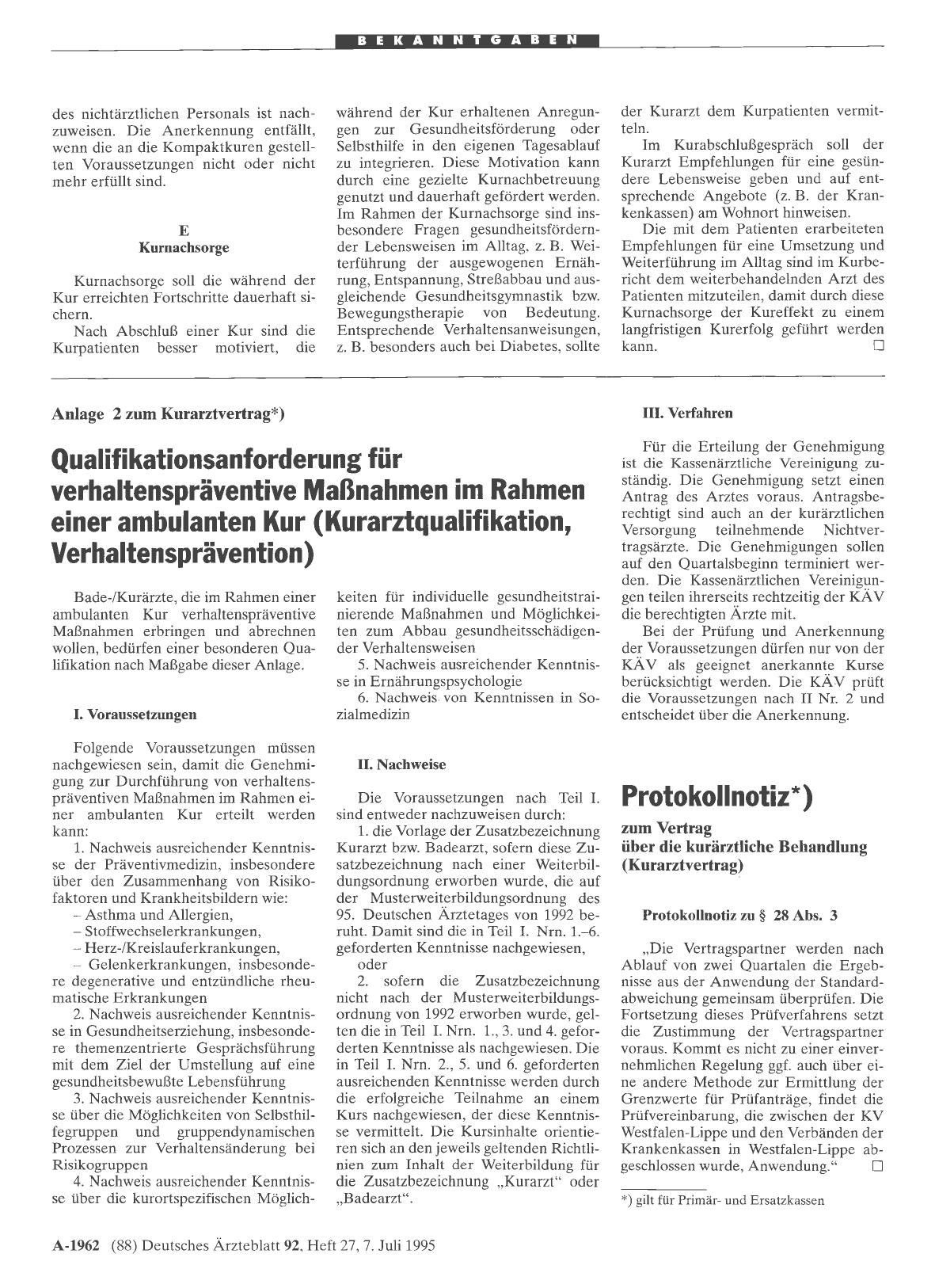 Vorschauseite 1: Qualifikationsanforderung für verhaltenspräventive Maßnahmen im Rahmen einer ambulanten Kur (Kurarztqualifikation, Verhaltensprävention)