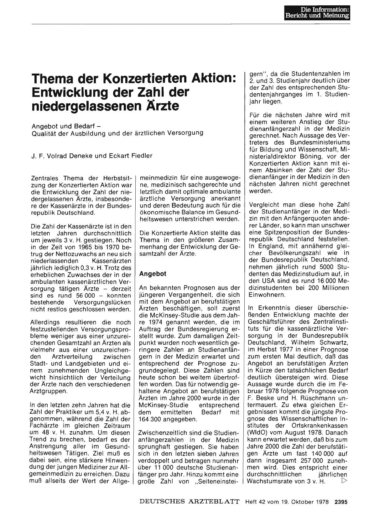 Vorschauseite 1: Thema der Konzertierten Aktion: Entwicklung der Zahl der niedergelassenen Ärzte