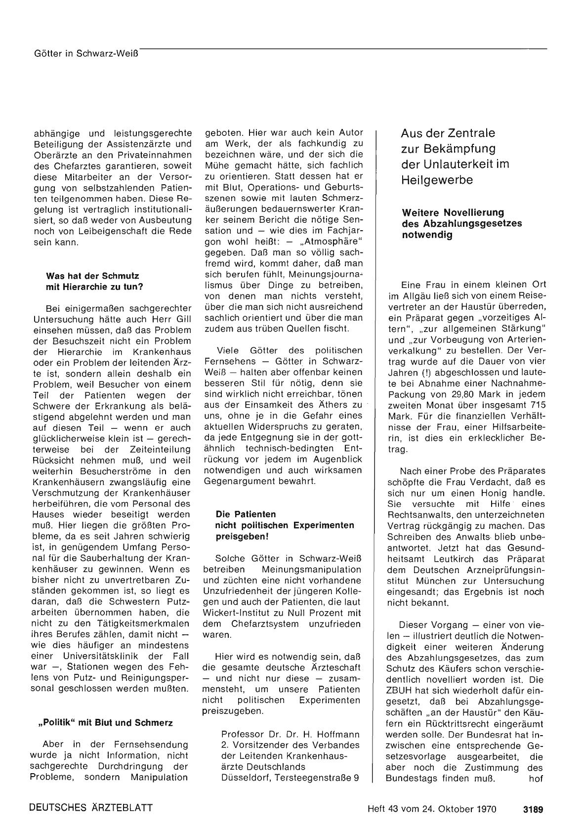 Vorschauseite 1: Aus der Zentrale zur Bekämpfung der Unlauterkeit im Heilgewerbe: Weitere Novellierung des Abzahlungsgesetzes notwendig