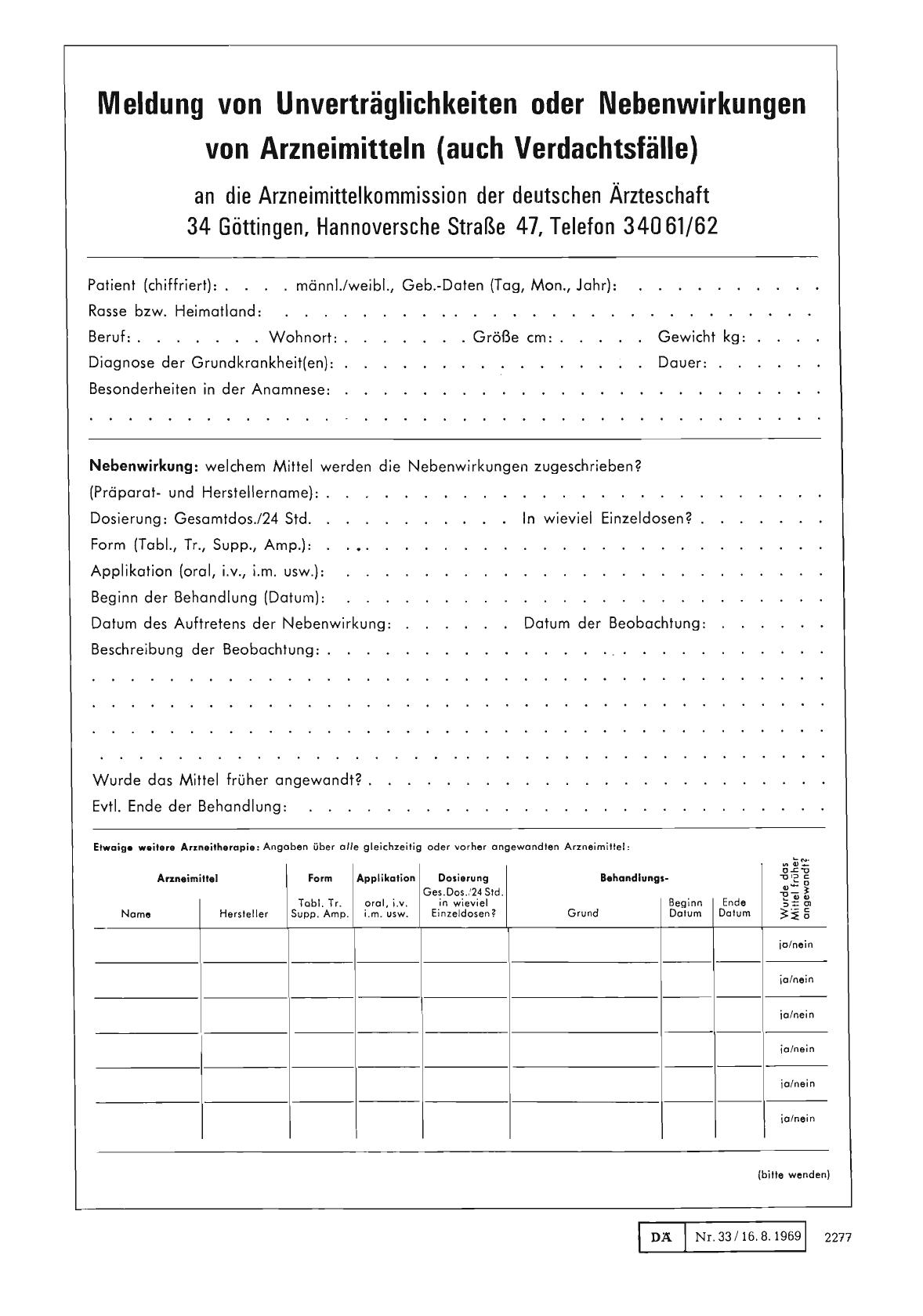 Vorschauseite 1: Meldung von Unverträglichkeiten oder Nebenwirkungen von Arzneimitteln