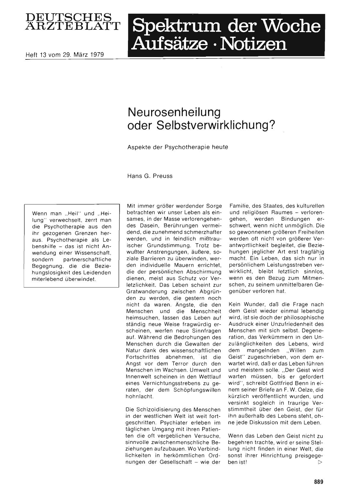 Vorschauseite 1: Neurosenheilung oder Selbstverwirklichung? Aspekte der Psychotherapie heute