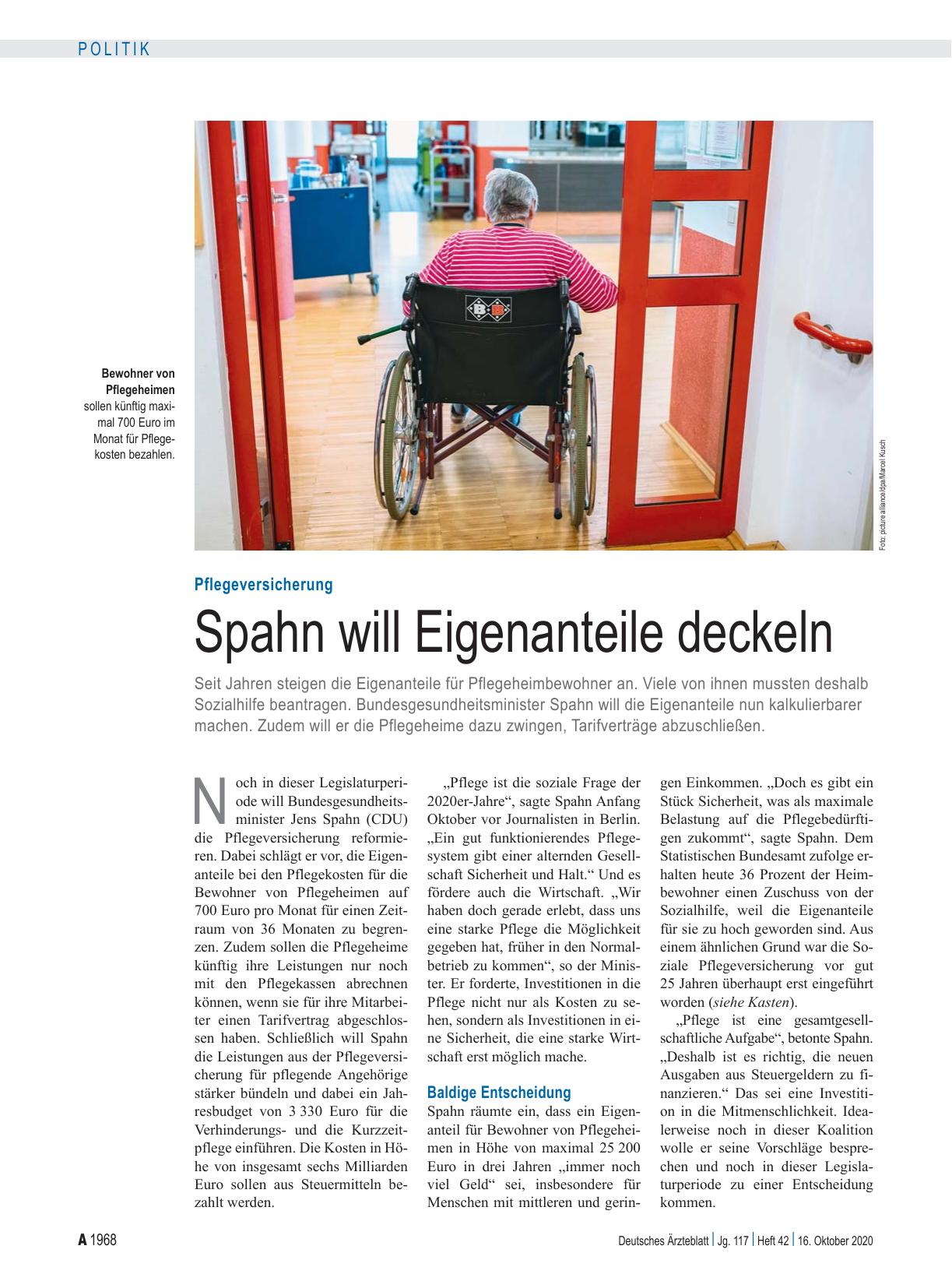 Vorschauseite 1: Pflegeversicherung: Spahn will Eigenanteile deckeln