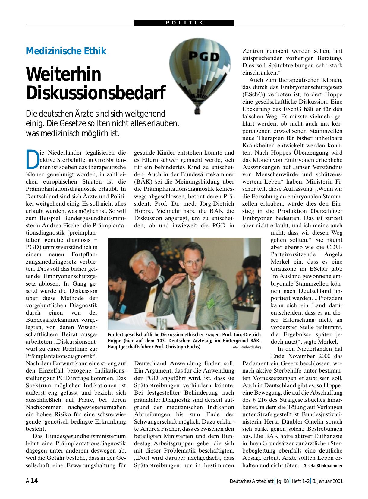 Vorschauseite 1: Medizinische Ethik: Weiterhin Diskussionsbedarf