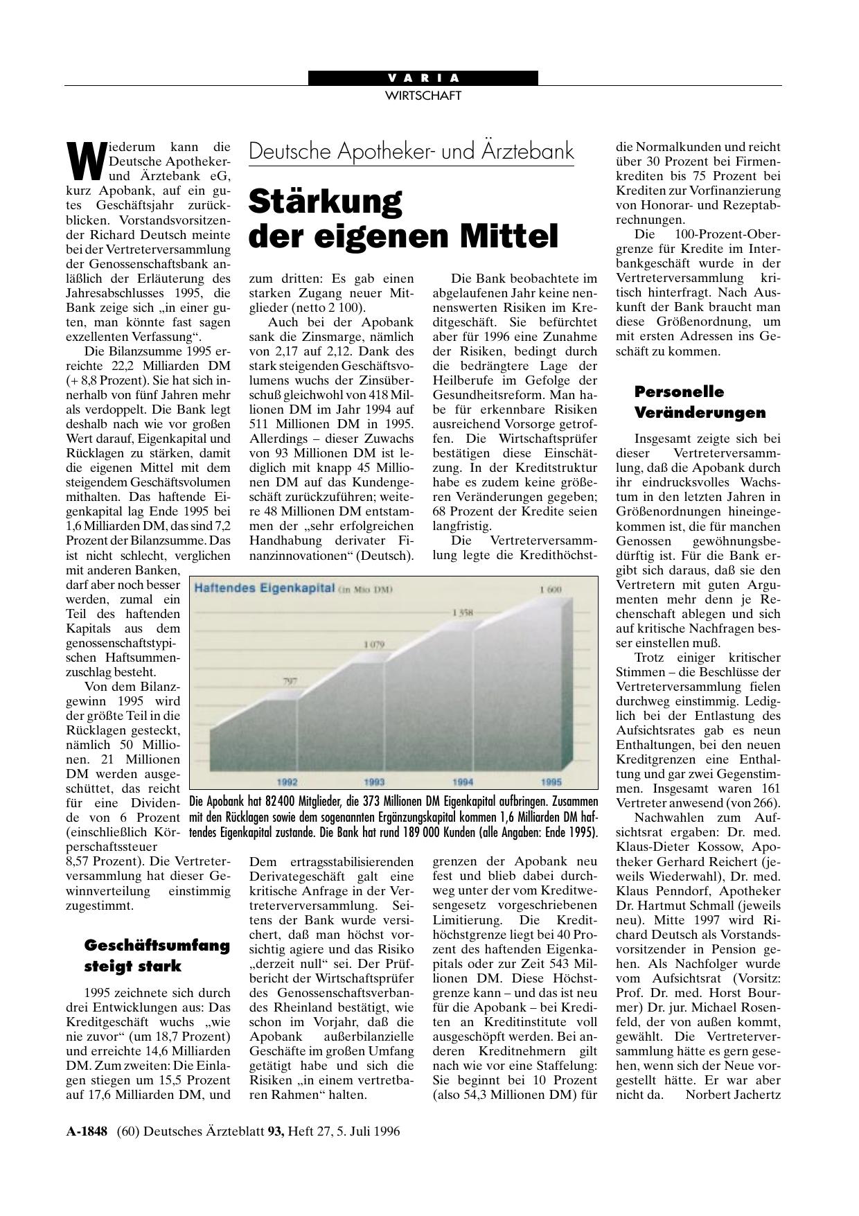 Vorschauseite 1: Deutsche Apothekerund Ärztebank: Stärkung der eigenen Mittel