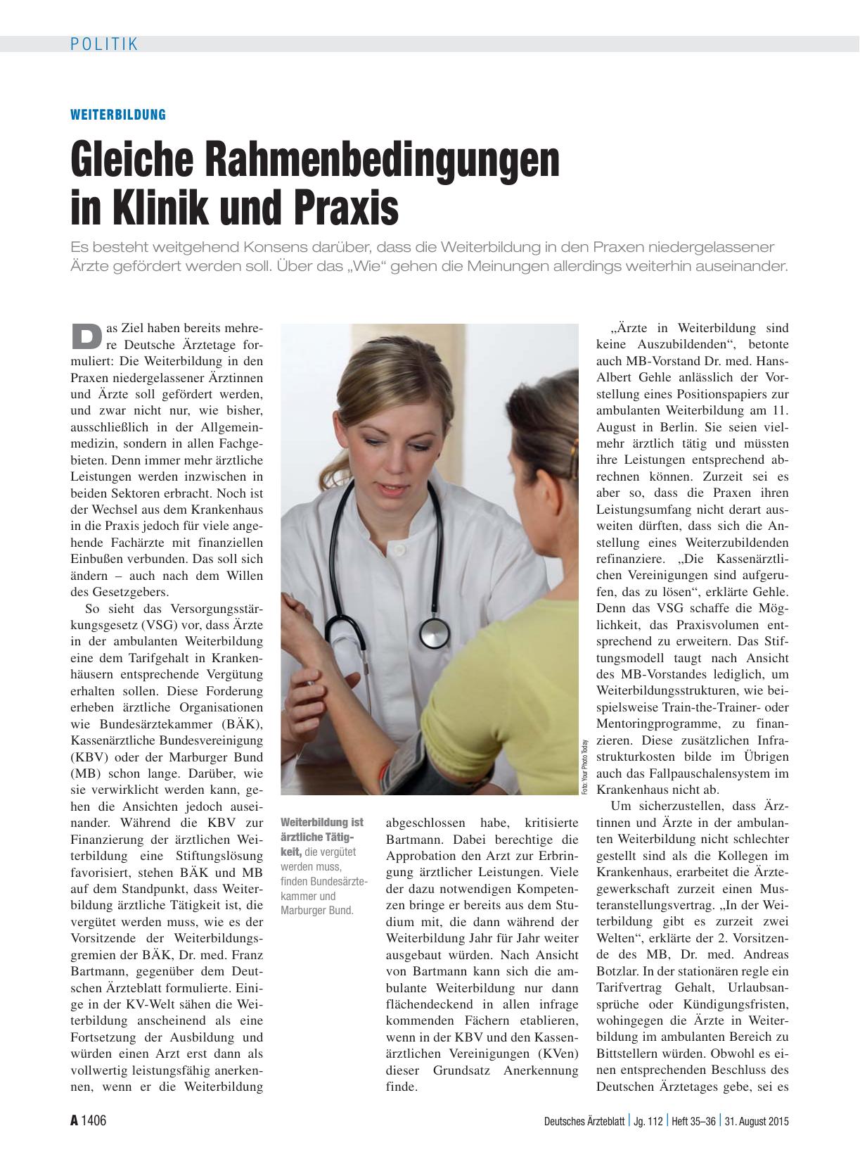 Vorschauseite 1: Weiterbildung: Gleiche Rahmenbedingungen in Klinik und Praxis
