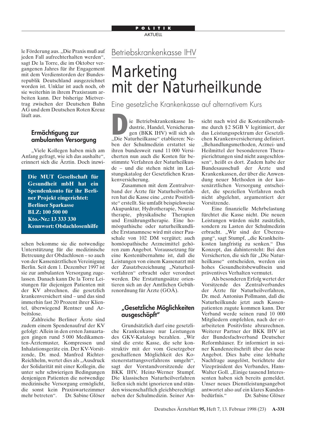 Vorschauseite 1: Betriebskrankenkasse IHV: Marketing mit der Naturheilkunde