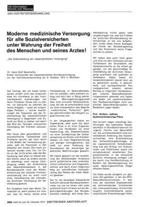 Vorschauseite 1: Moderne medizinische Versorgung für alle Sozialversicherten unter Wahrung der Freiheit des Menschen und seines Arztes!