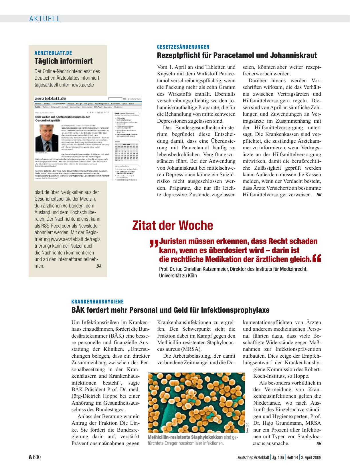 Vorschauseite 1: Gesetzesänderungen: Rezeptpflicht für Paracetamol und Johanniskraut
