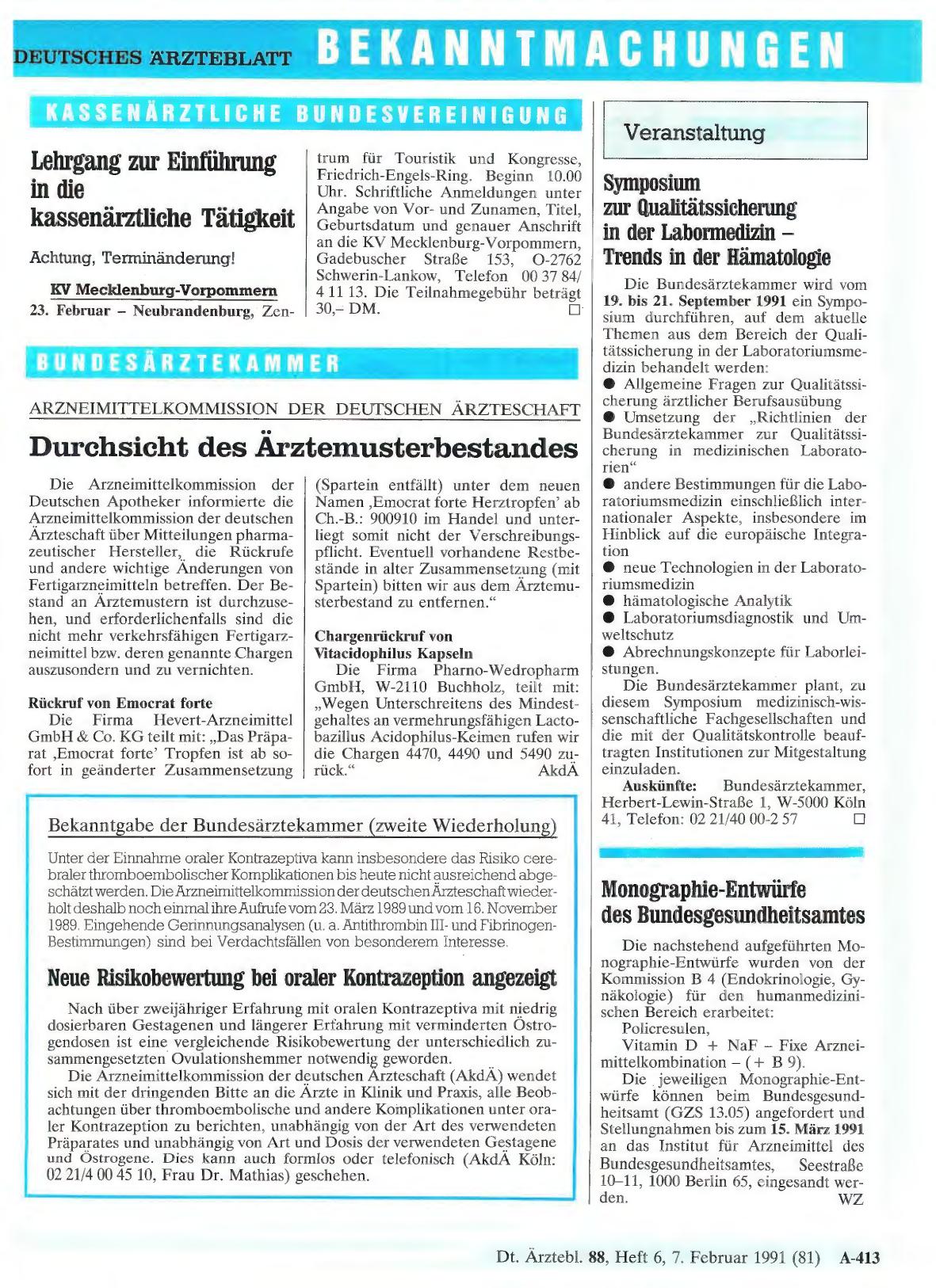 Vorschauseite 1: Monographie-Entwürfe des Bundesgesundheitsamtes