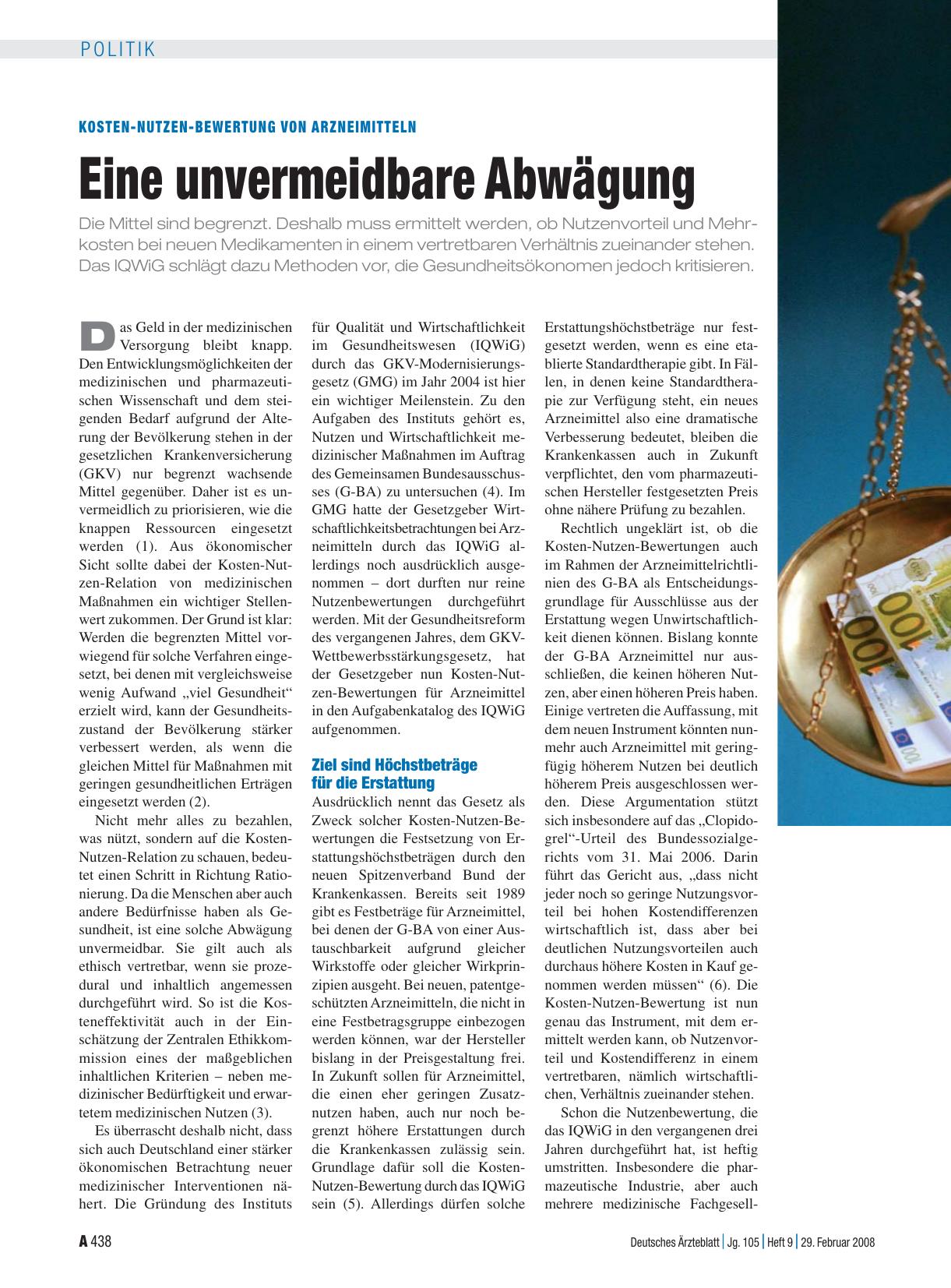 Vorschauseite 1: Kosten-Nutzen-Bewertung von Arzneimitteln: Eine unvermeidbare Abwägung