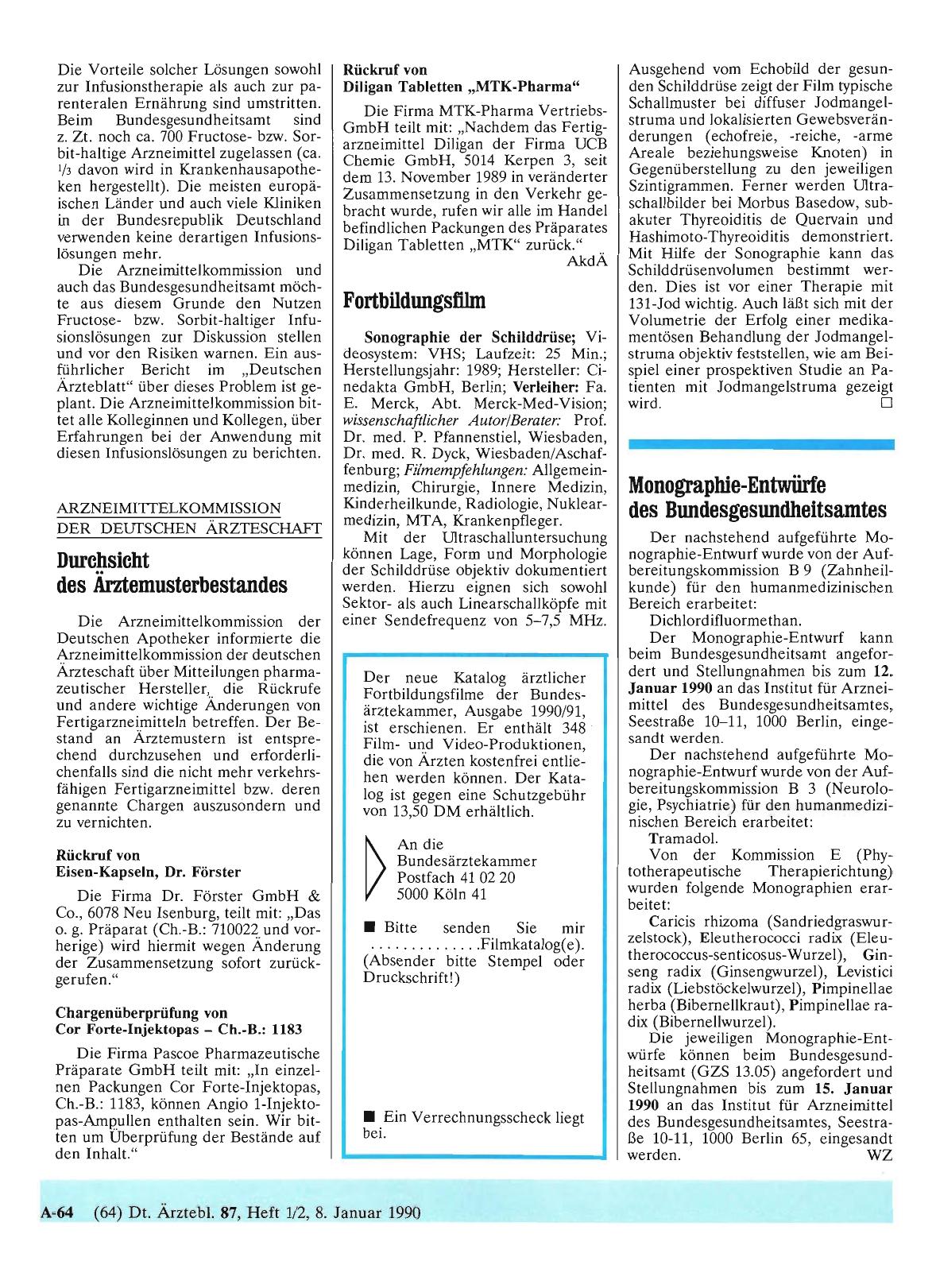 Vorschauseite 1: Monographie-Entwürfe des Bundesgesundheitsamtes