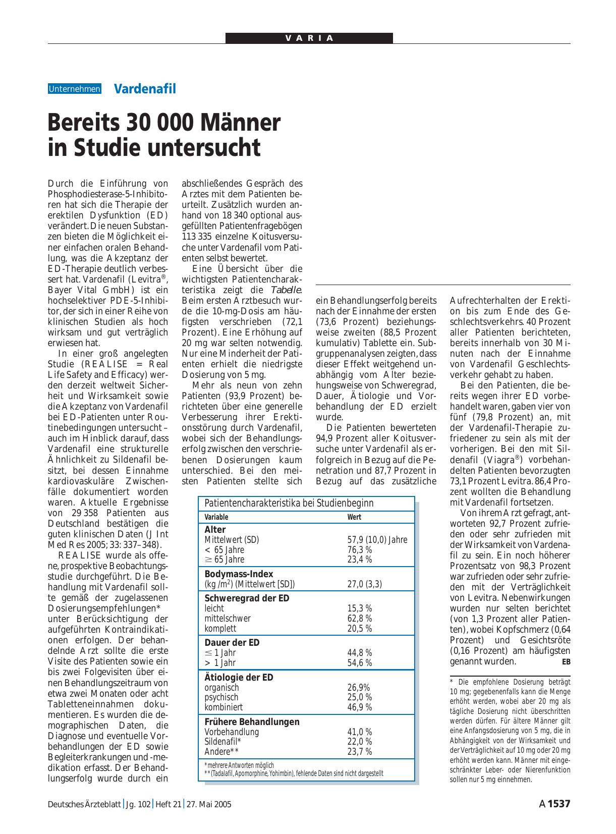 Vorschauseite 1: Vardenafil: Bereits 30 000 Männer in Studie untersucht