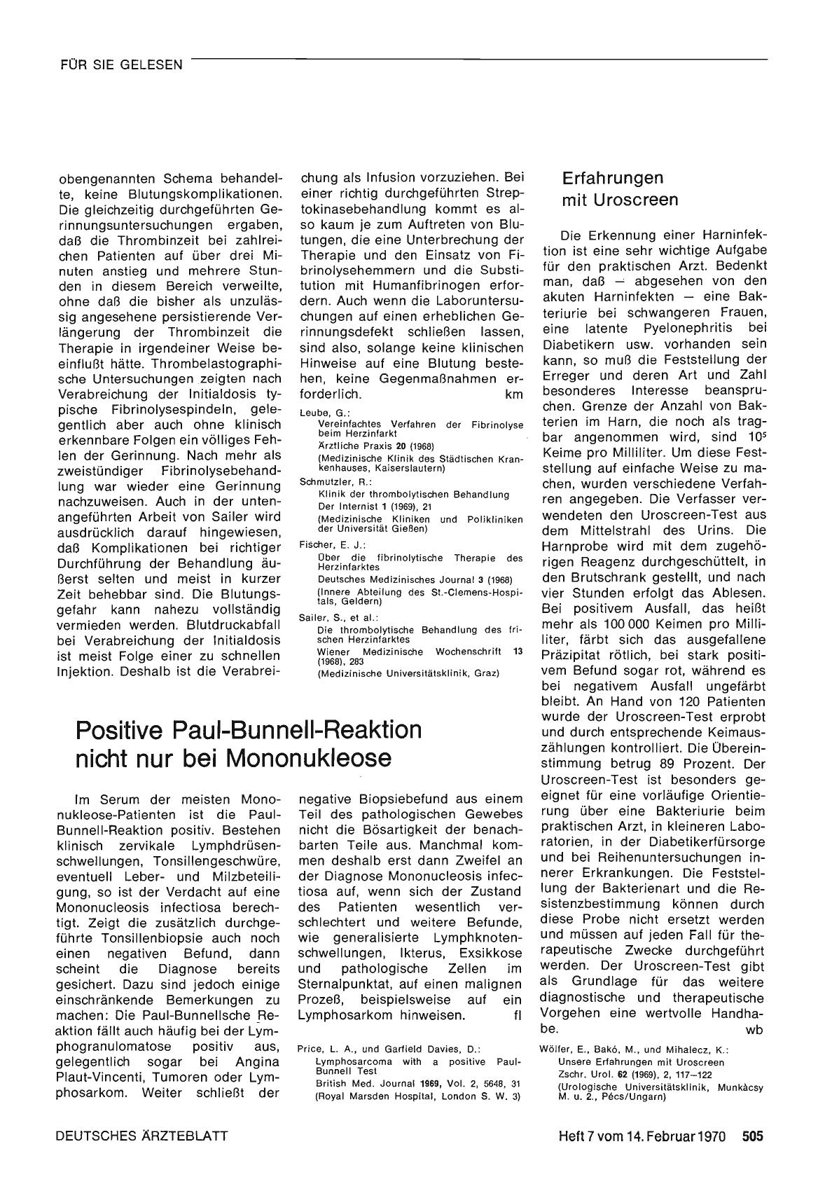 Vorschauseite 1: Positive Paul-Bunnell-Reaktion nicht nur bei Mononukleose