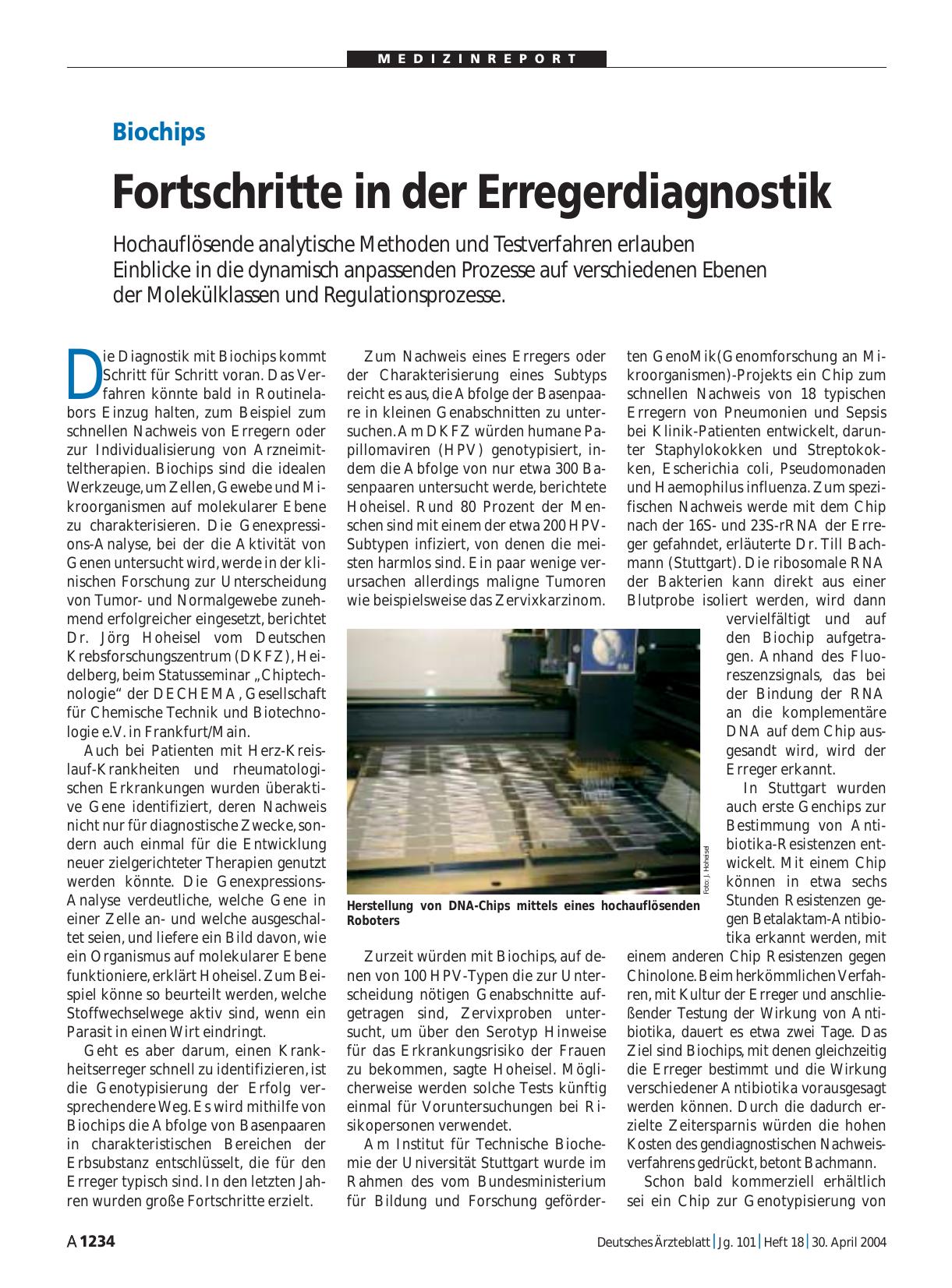Vorschauseite 1: Biochips: Fortschritte in der Erregerdiagnostik