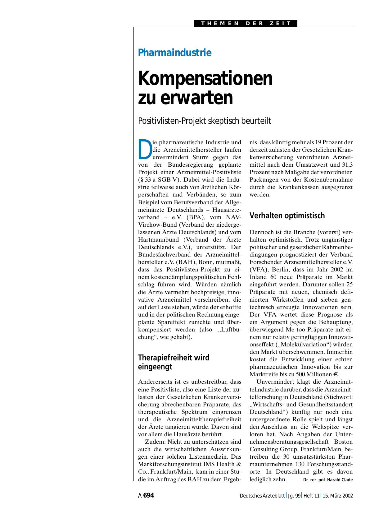 Vorschauseite 1: Pharmaindustrie: Kompensationen zu erwarten