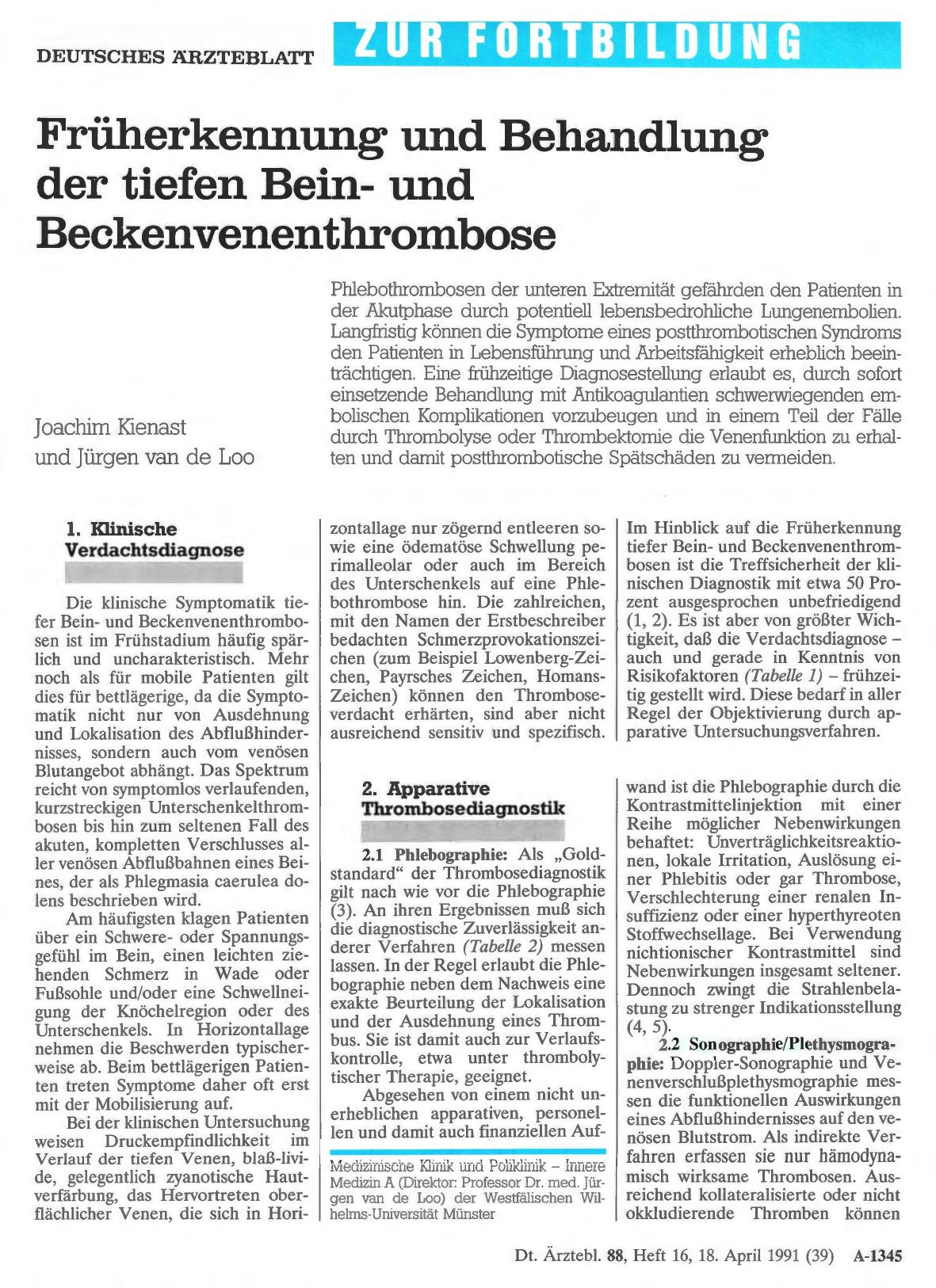 Vorschauseite 1: Früherkennung und Behandlung der tiefen Beinund Beckenvenenthrombose