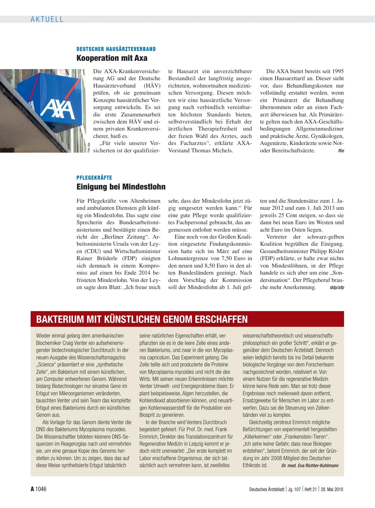 Vorschauseite 1: Bakterium mit künstlichen Genom erschaffen