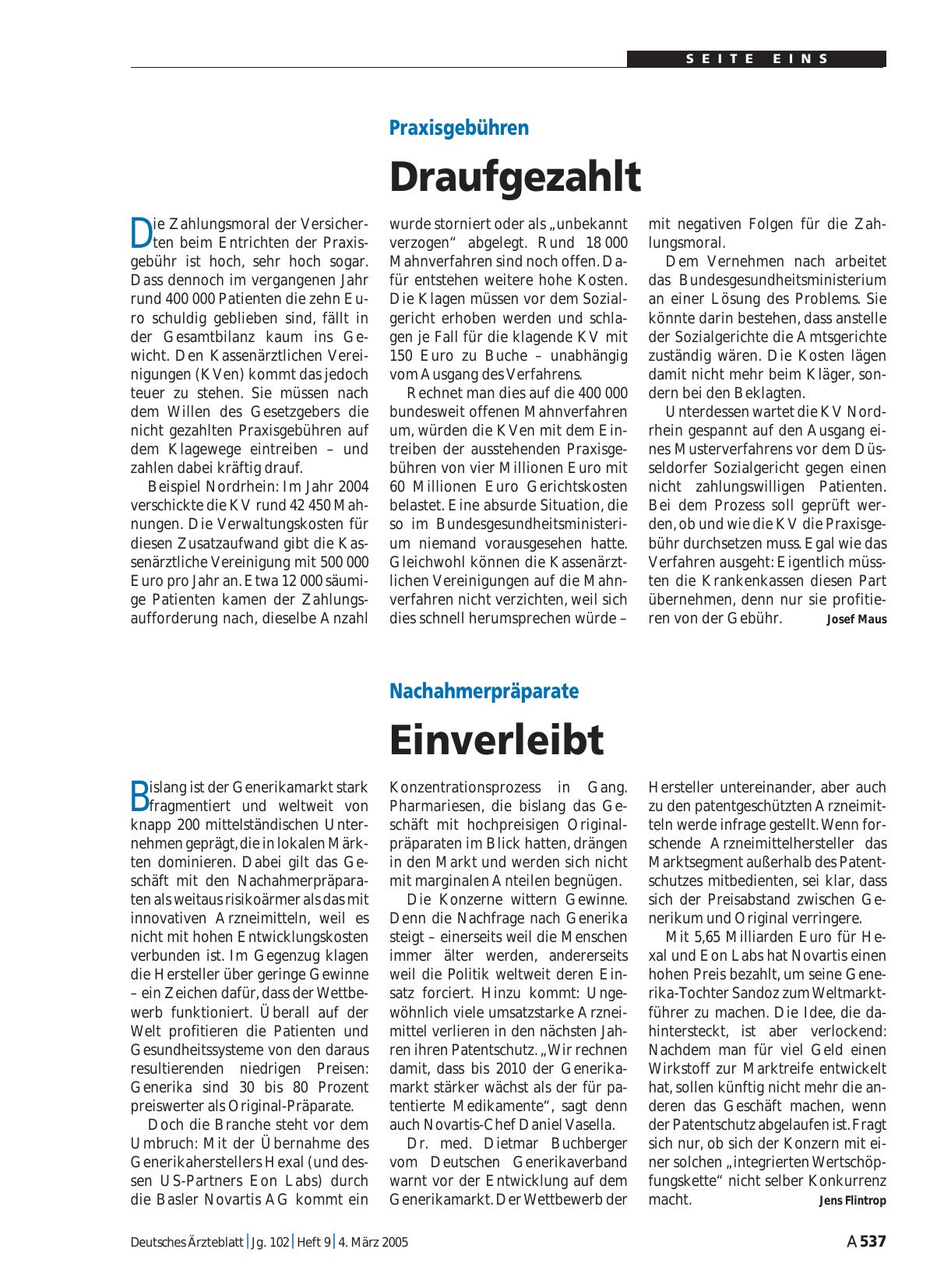 Vorschauseite 1: Praxisgebühren: Draufgezahlt