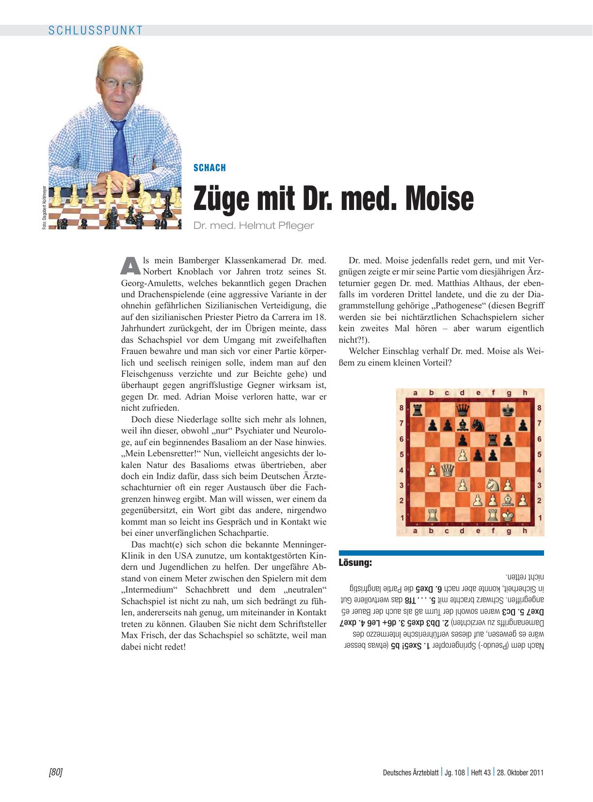 Vorschauseite 1: Schach: Züge mit Dr. med. Moise