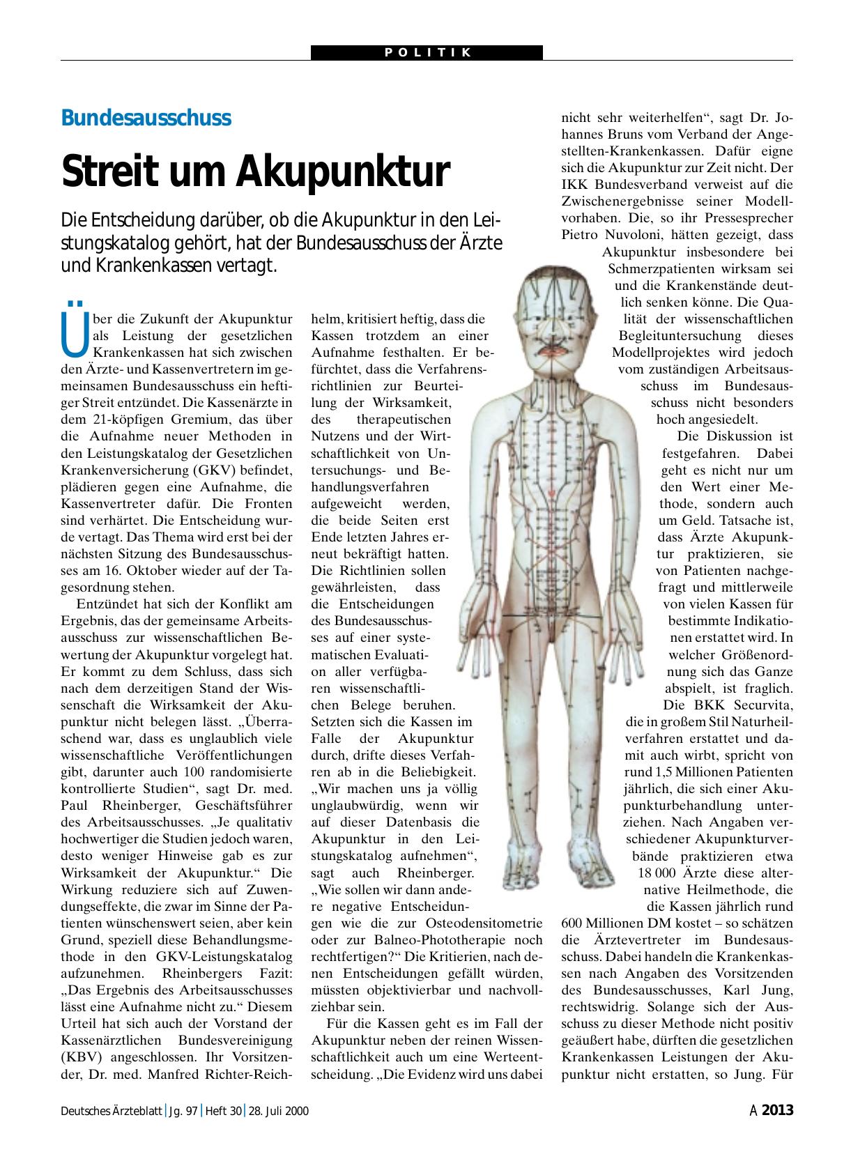 Vorschauseite 1: Bundesausschuss: Streit um Akupunktur