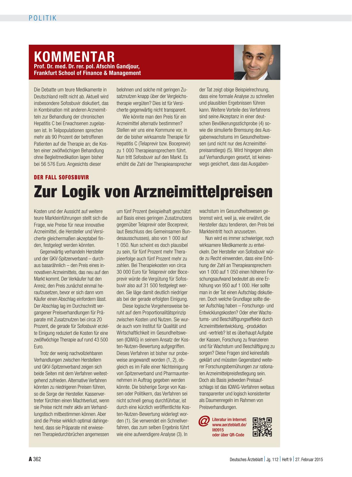 Vorschauseite 1: Der Fall Sofosbuvir: Zur Logik von Arzneimittelpreisen