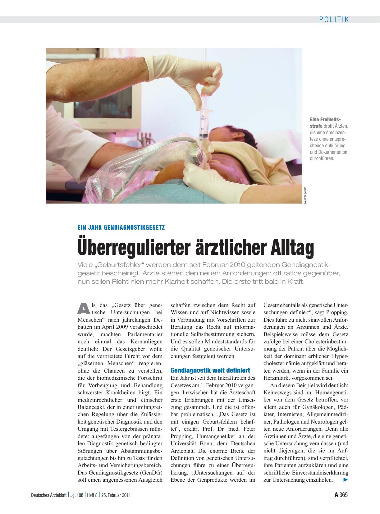 Vorschauseite 1: Ein Jahr Gendiagnostikgesetz: Überregulierter ärztlicher Alltag