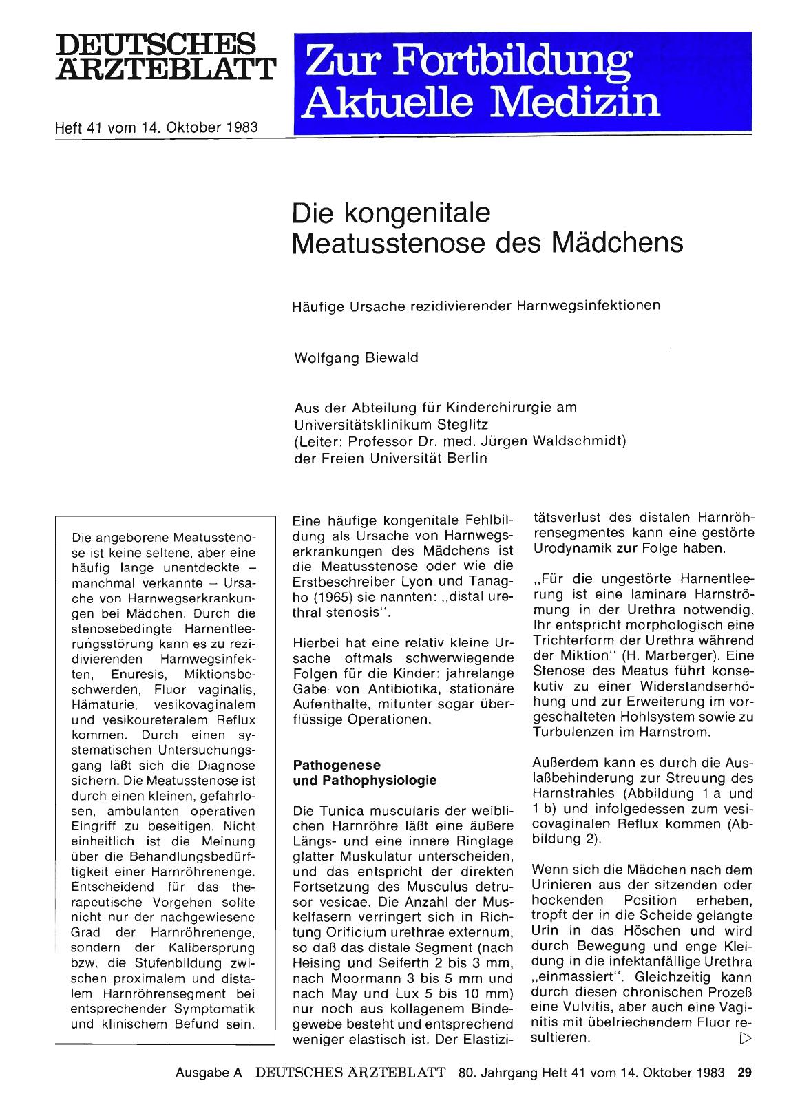 Vorschauseite 1: Die kongenitale Meatusstenose des Mädchens: Häufige Ursache rezidivierender Harnwegsinfektionen