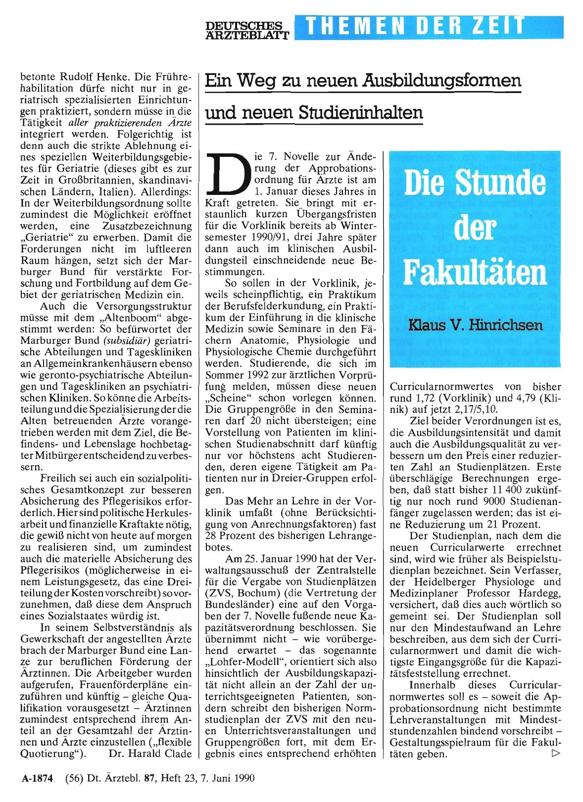 Vorschauseite 1: Ein Weg zu neuen Ausbildungsformen und neuen Studieninhalten: Die Stunde der Fakultäten