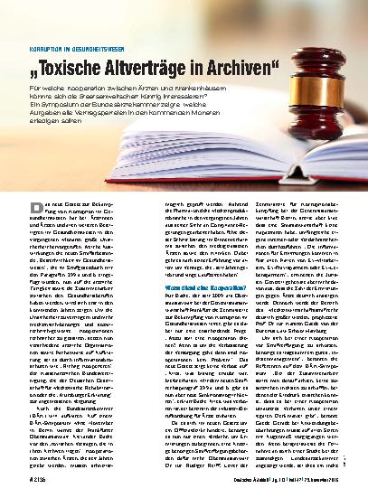 Vorschauseite 1: Korruption im Gesundheitswesen: „Toxische Altverträge in Archiven“