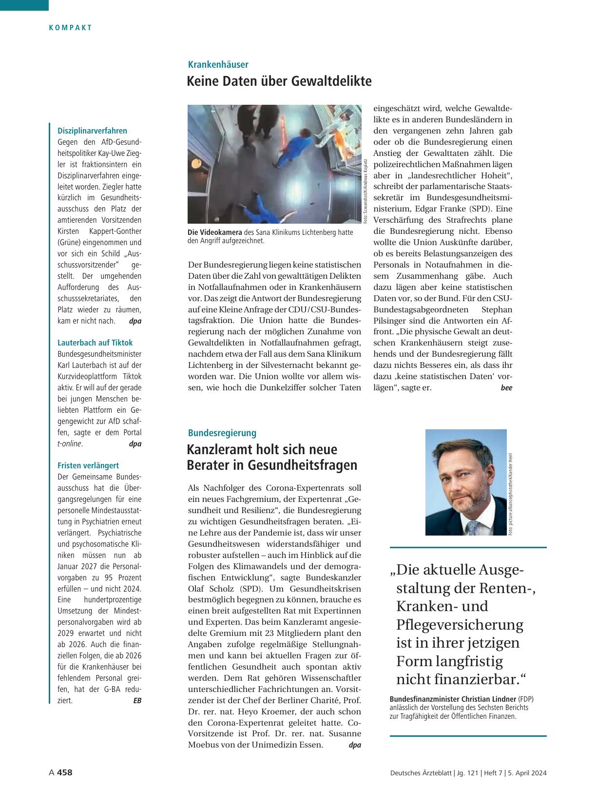 Vorschauseite 1: Krankenhäuser: Keine Daten über Gewaltdelikte