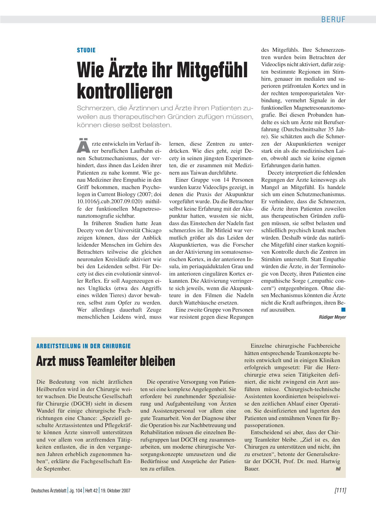 Vorschauseite 1: Arbeitsteilung in der Chirurgie: Arzt muss Teamleiter bleiben