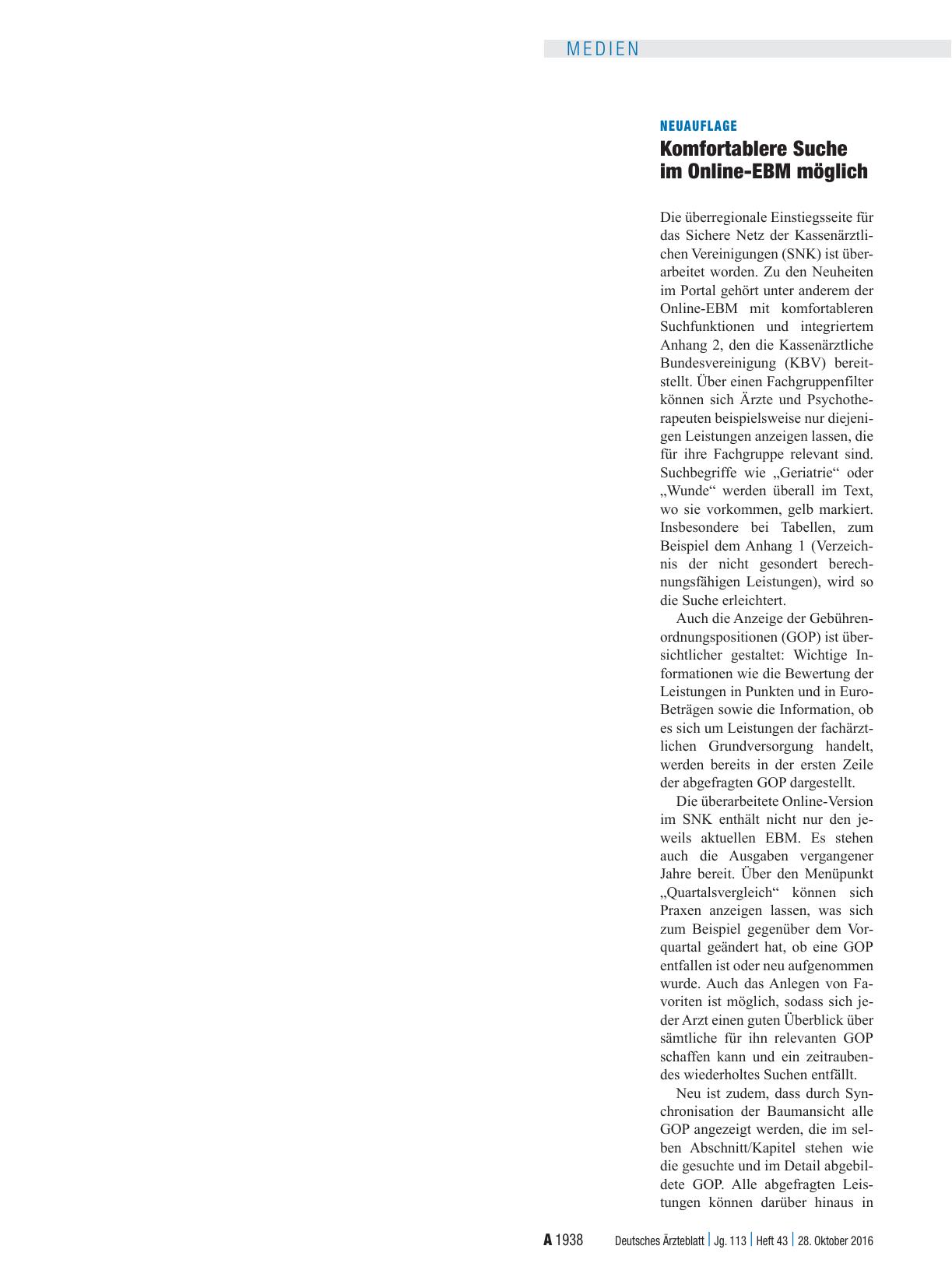 Vorschauseite 1: Neuauflage: Komfortablere Suche im Online-EBM möglich