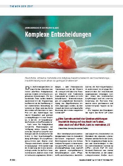 Vorschauseite 1: Grenzbereiche in der Neonatologie: Komplexe Entscheidungen