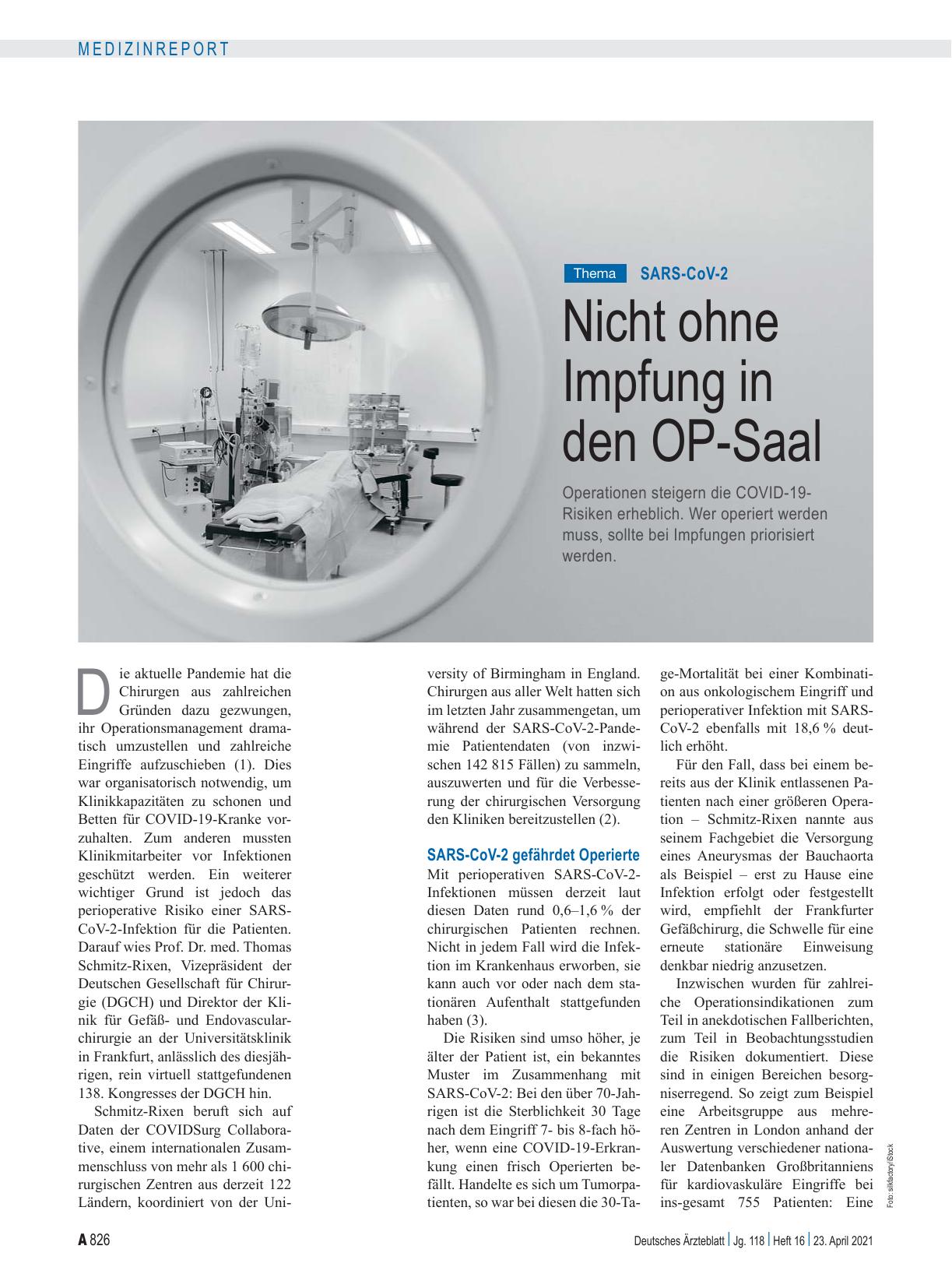 Vorschauseite 1: SARS-CoV-2: Nicht ohne Impfung in den OP-Saal
