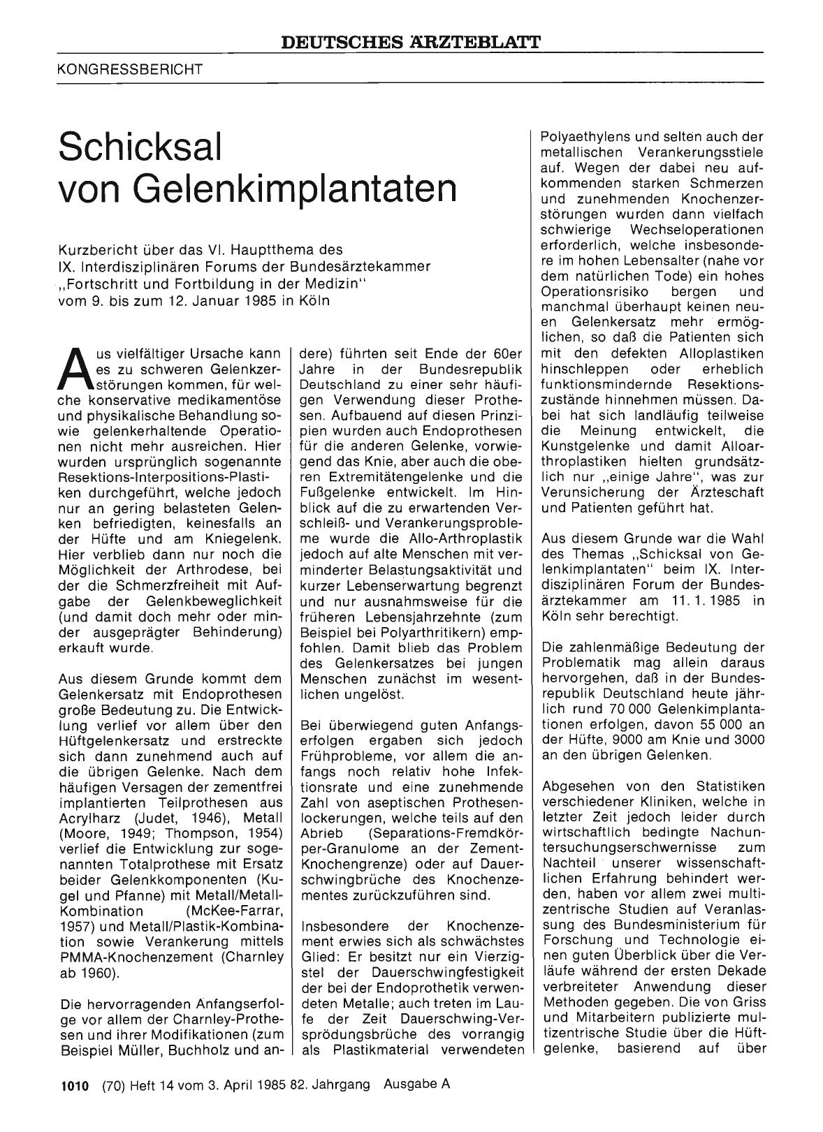 Vorschauseite 1: Schicksal von Gelenkimplantaten