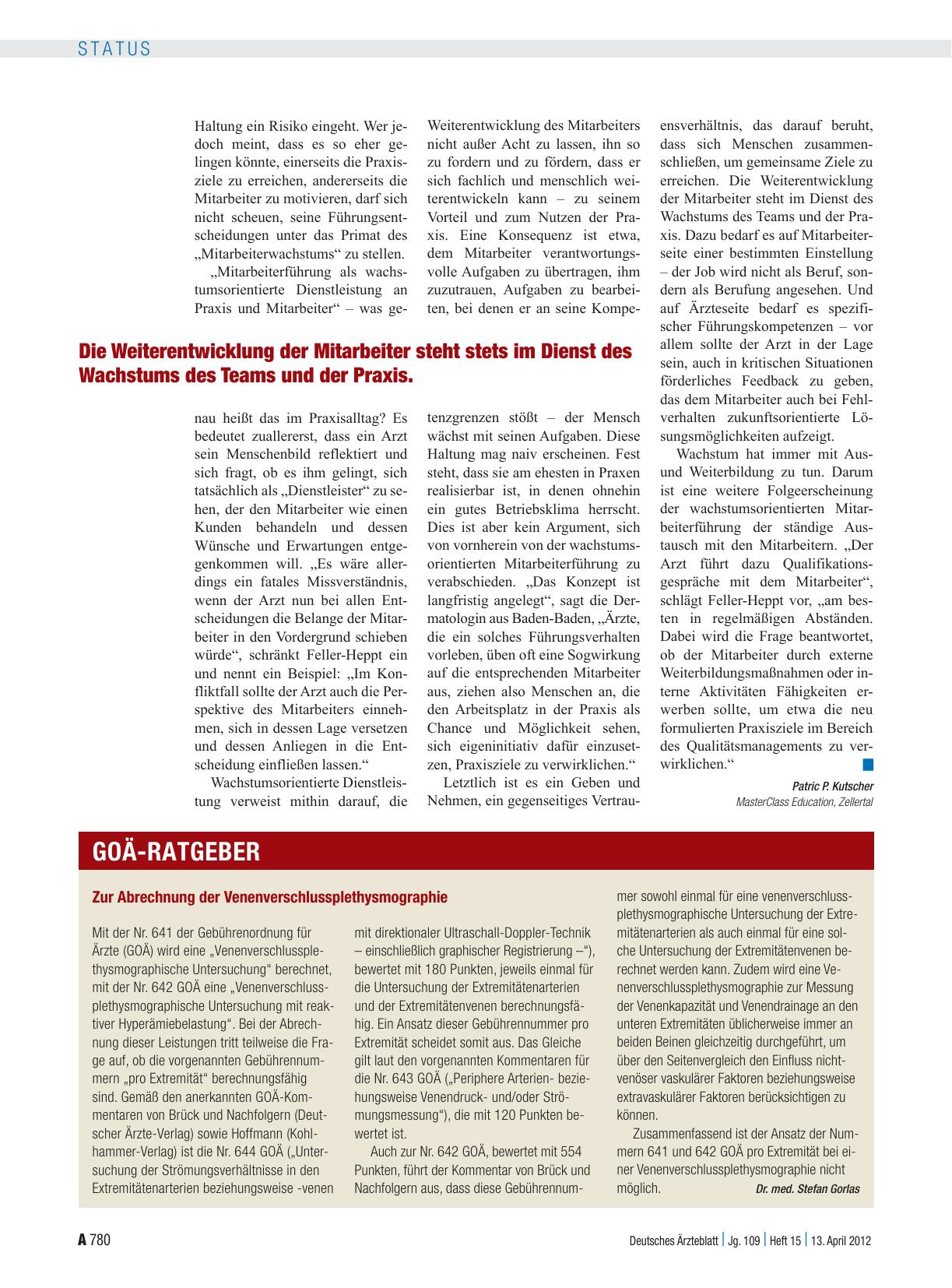 Vorschauseite 1: Zur Abrechnung der Venenverschlussplethysmographie