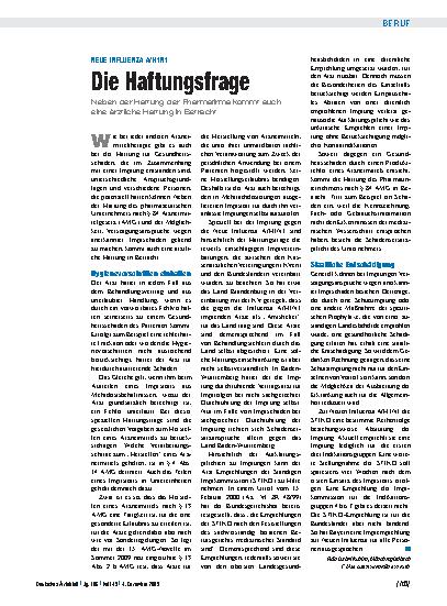 Vorschauseite 1: Neue Influenza A/H1N1: Die Haftungsfrage