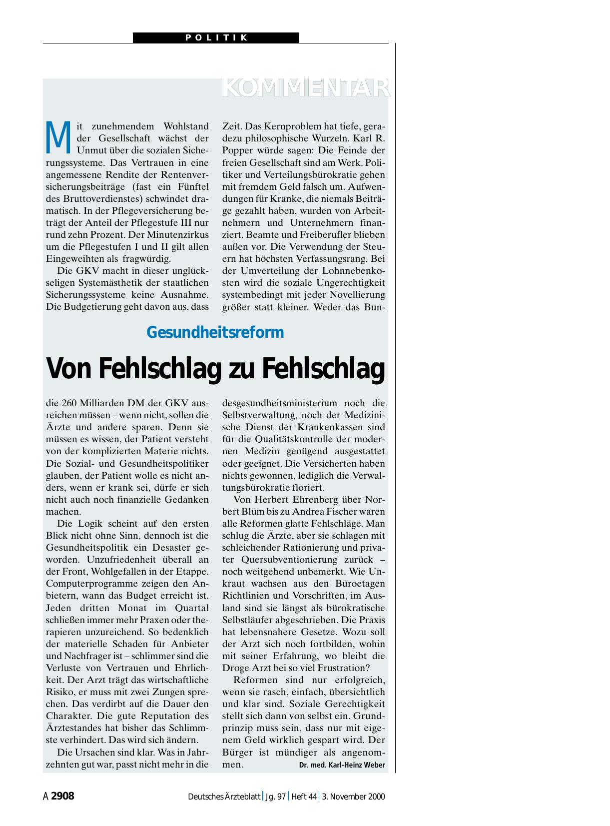 Vorschauseite 1: Gesundheitsreform: Von Fehlschlag zu Fehlschlag