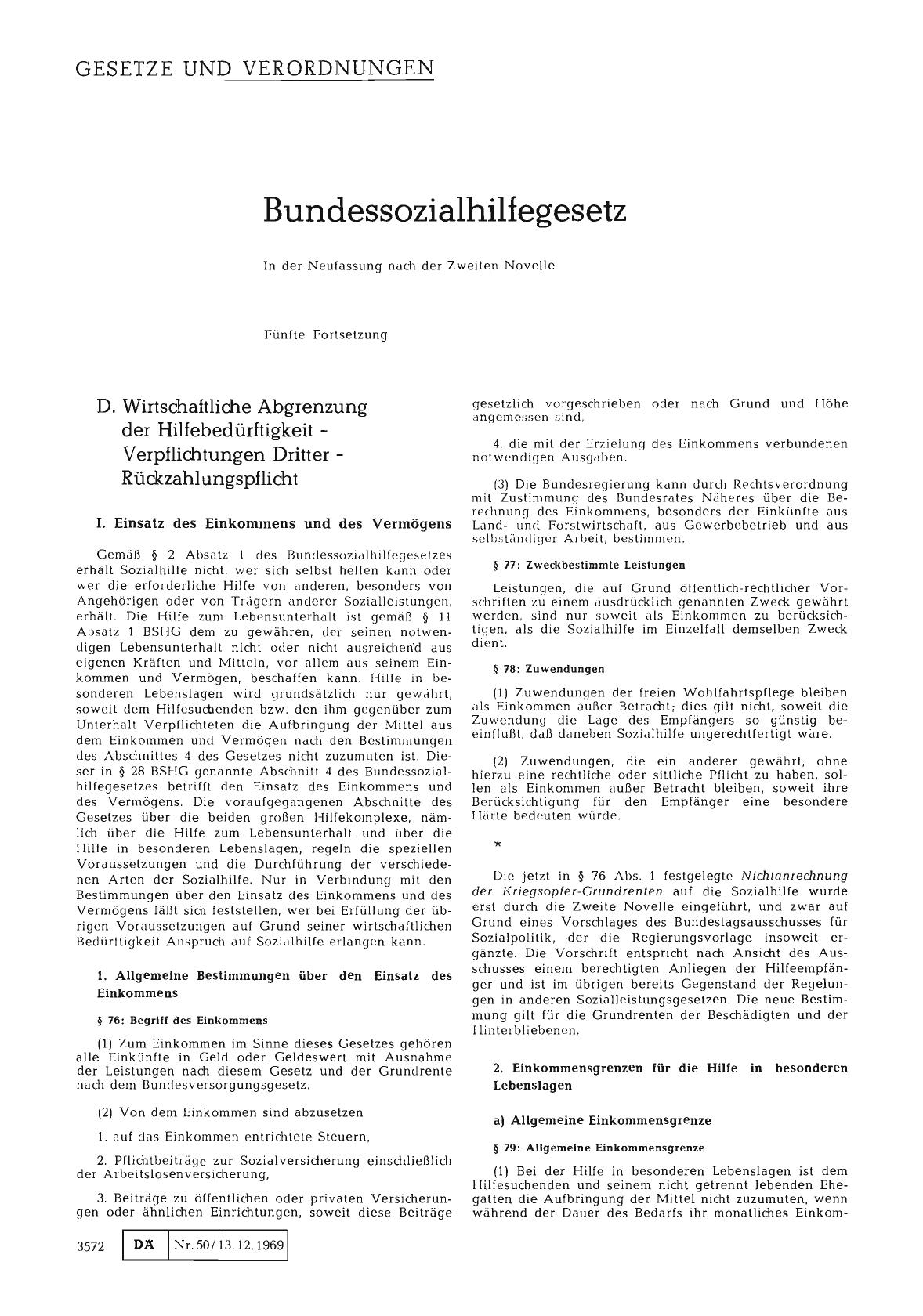 Vorschauseite 1: Bundessozialhilfegesetz: In der Neufassung nach der Zweiten Novelle (Fünfte Fortsetzung)